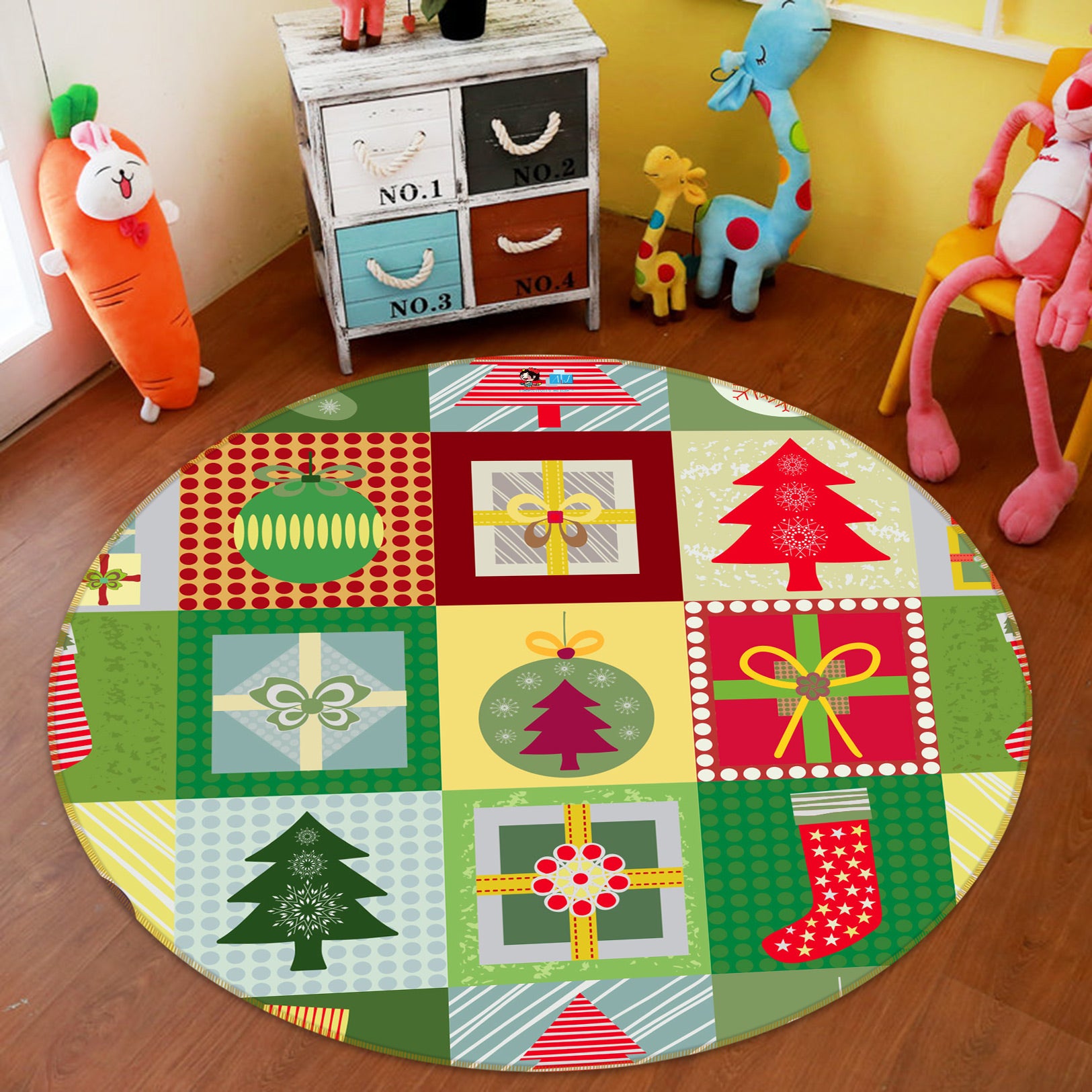 3D Tree Square Pattern 55231 Christmas Round Non Slip Rug Mat Xmas