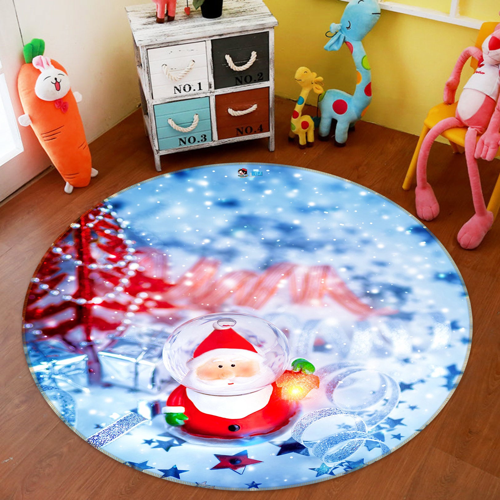 3D Santa Claus Ornaments 55176 Christmas Round Non Slip Rug Mat Xmas
