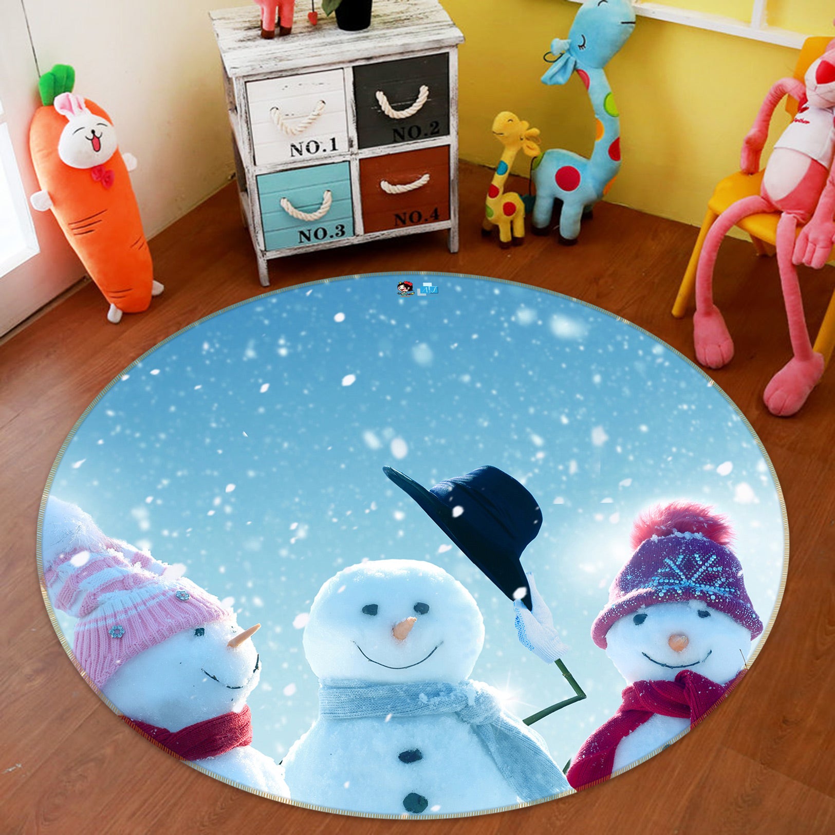 3D Snowman 55209 Christmas Round Non Slip Rug Mat Xmas