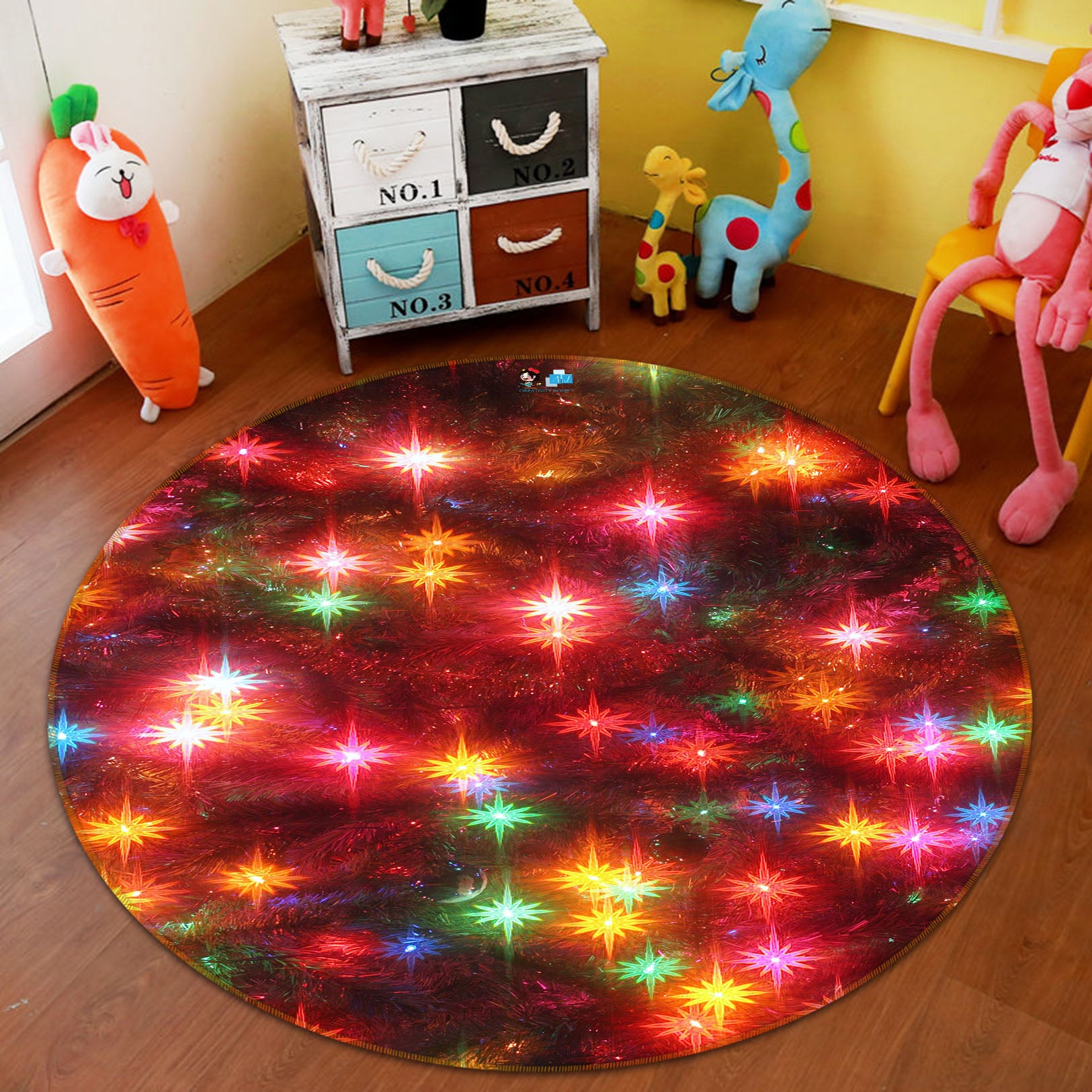 3D Color Starlight 56004 Christmas Round Non Slip Rug Mat Xmas
