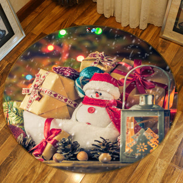 3D Gift Snowman Doll 55187 Christmas Round Non Slip Rug Mat Xmas