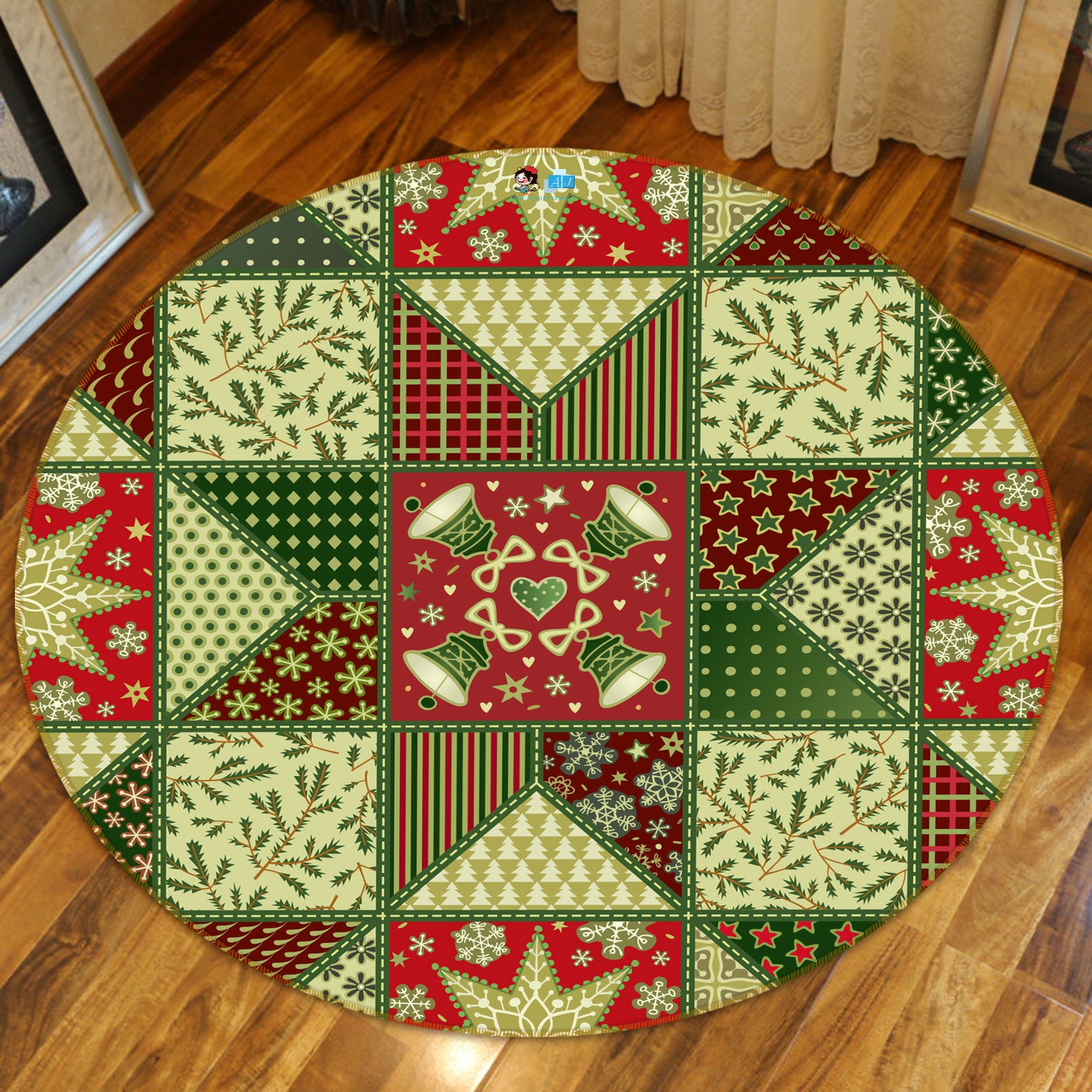 3D Green Pattern 55210 Christmas Round Non Slip Rug Mat Xmas