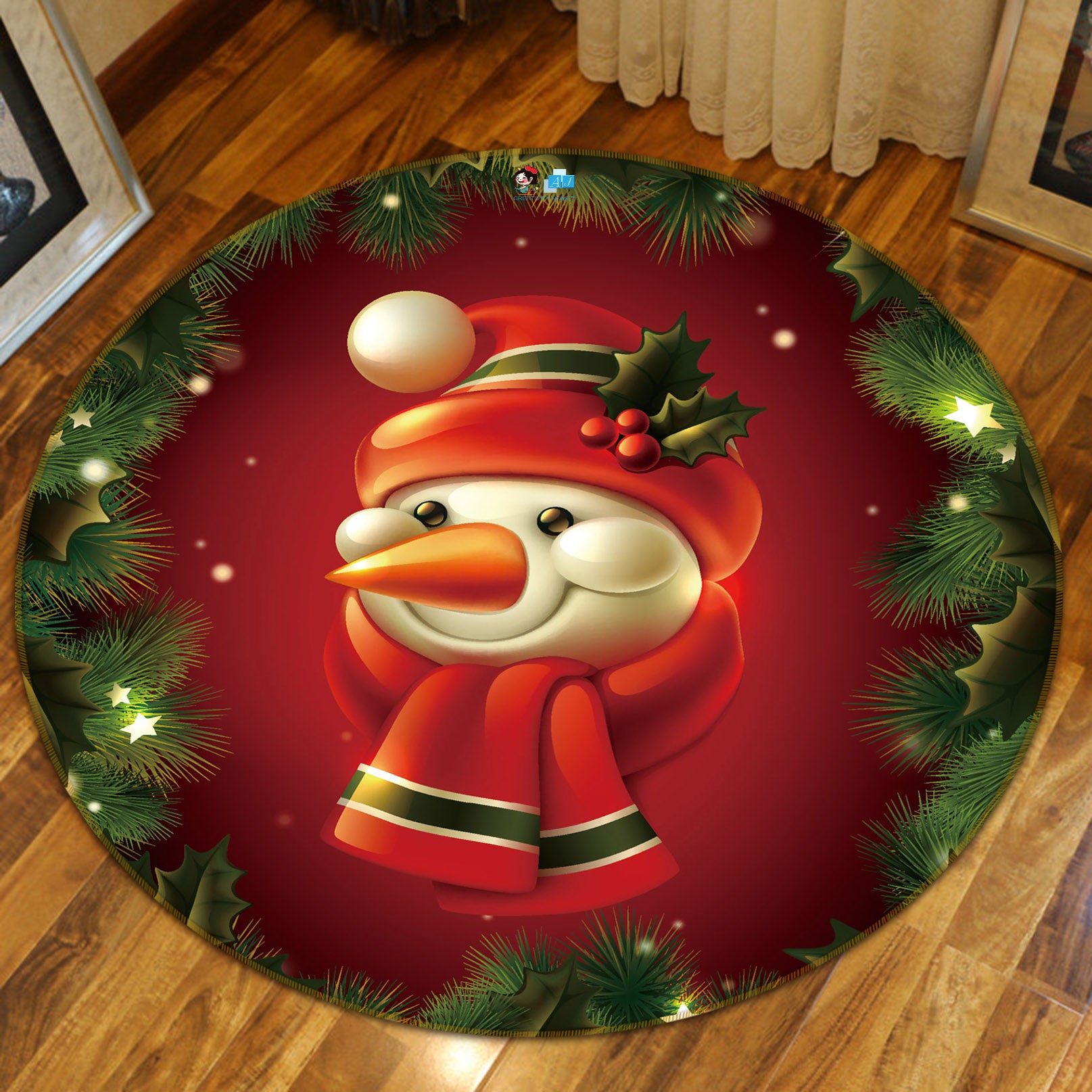 3D Snowman 56007 Christmas Round Non Slip Rug Mat Xmas