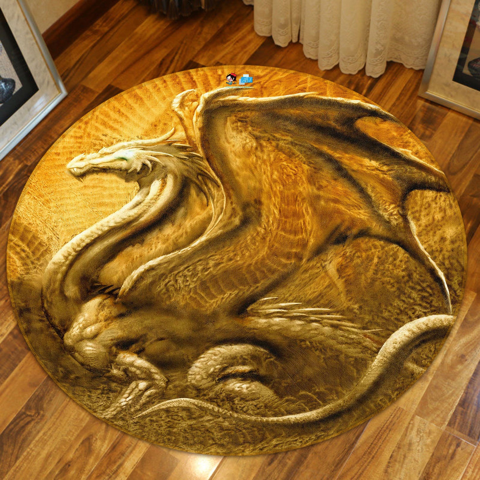 3D Golden Dragon 6153 Ciruelo Rug Round Non Slip Rug Mat