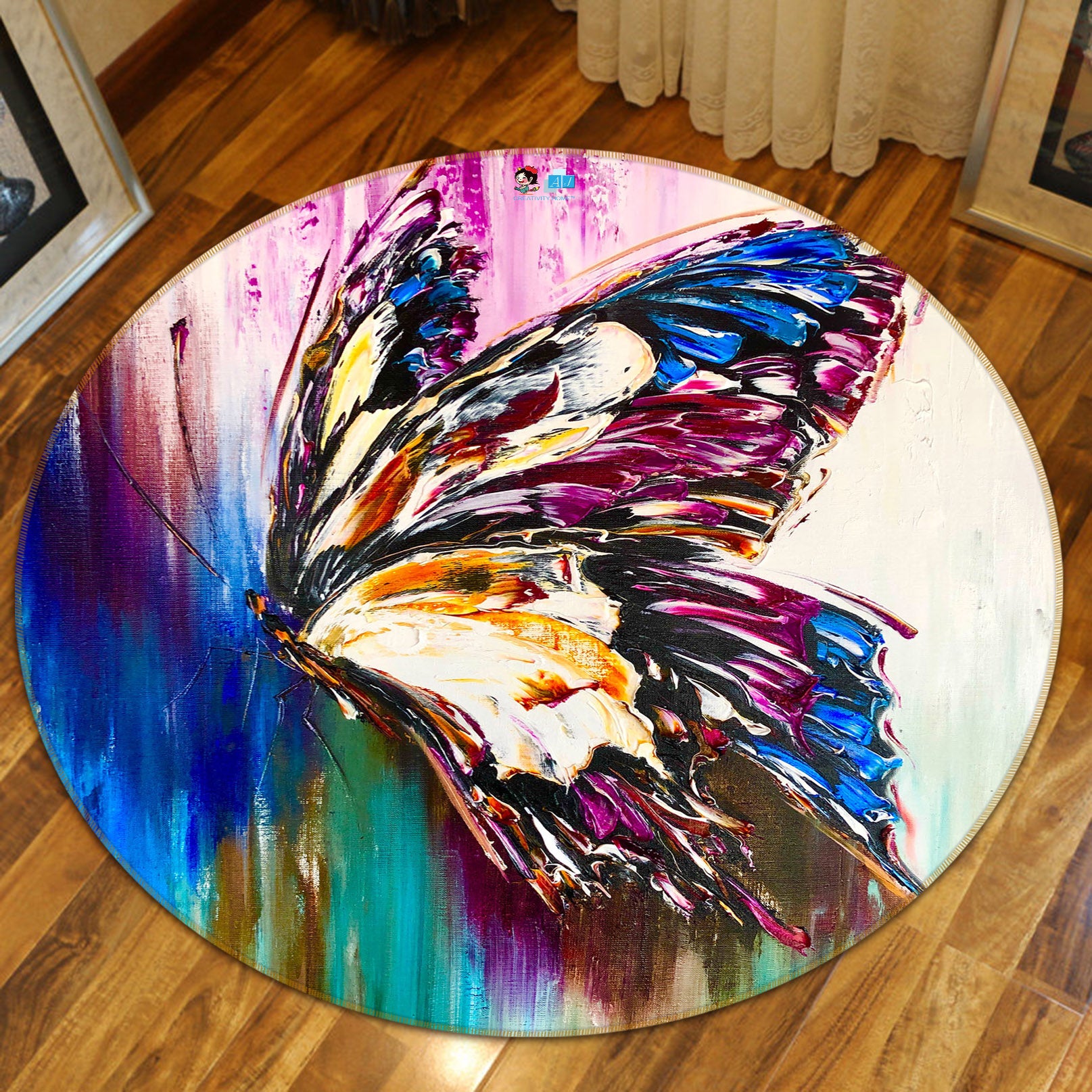 3D Colorful Butterfly 880 Skromova Marina Rug Round Non Slip Rug Mat