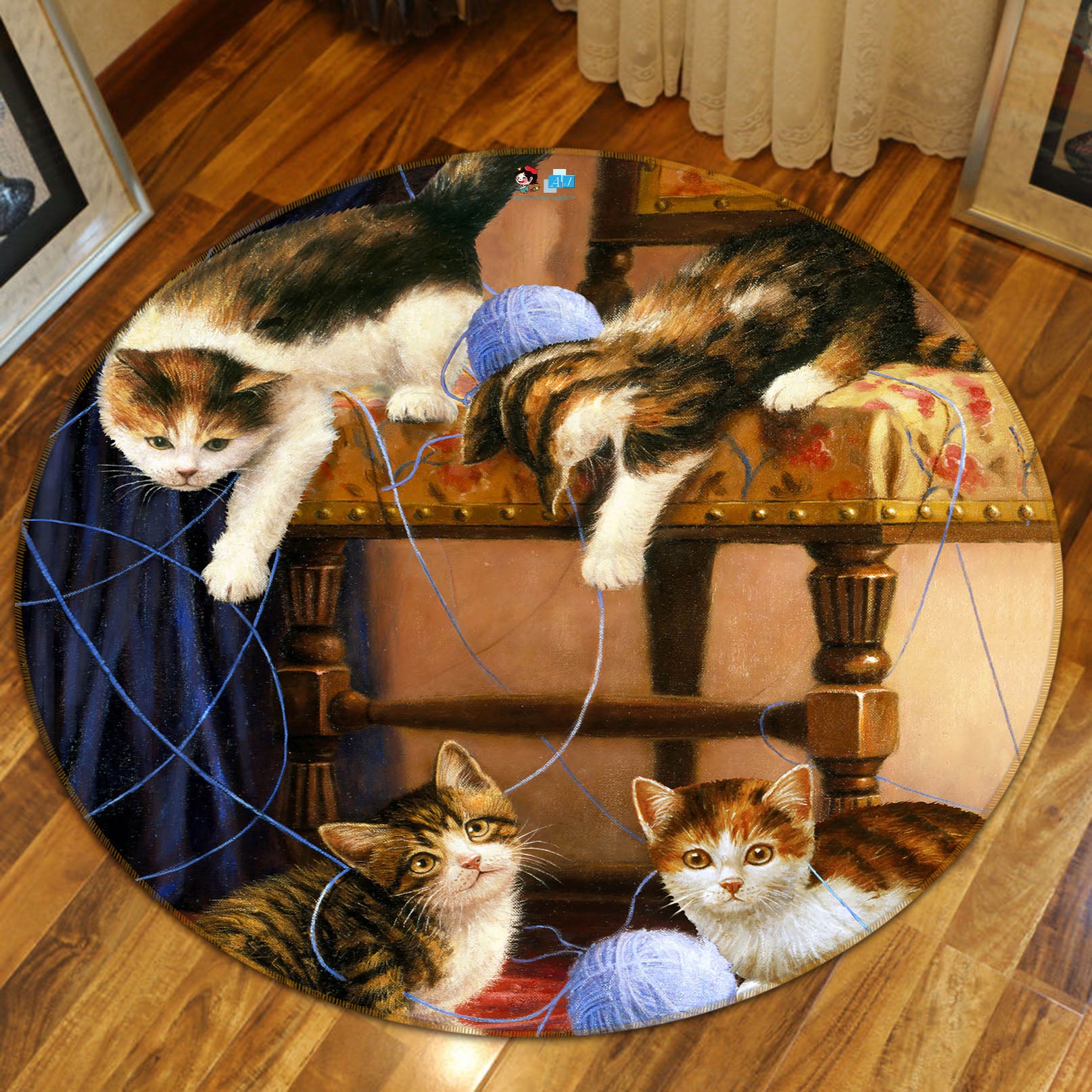 3D Cute Cat Wool 031 Kevin Walsh Rug Round Non Slip Rug Mat