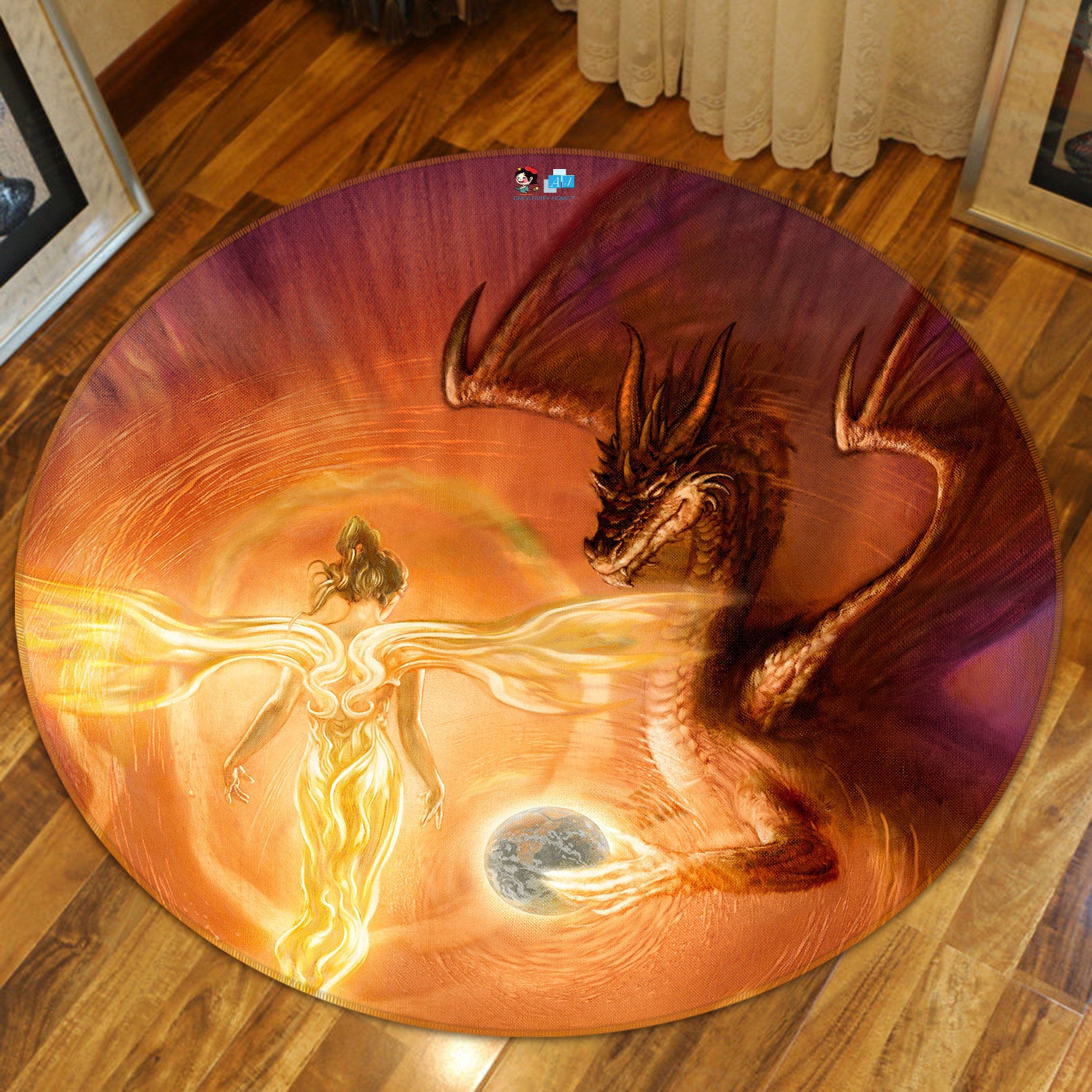 3D Elf Girl Dragon Egg 6139 Ciruelo Rug Round Non Slip Rug Mat