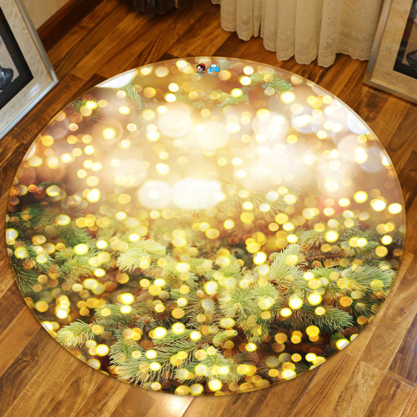 3D Aperture 55179 Christmas Round Non Slip Rug Mat Xmas