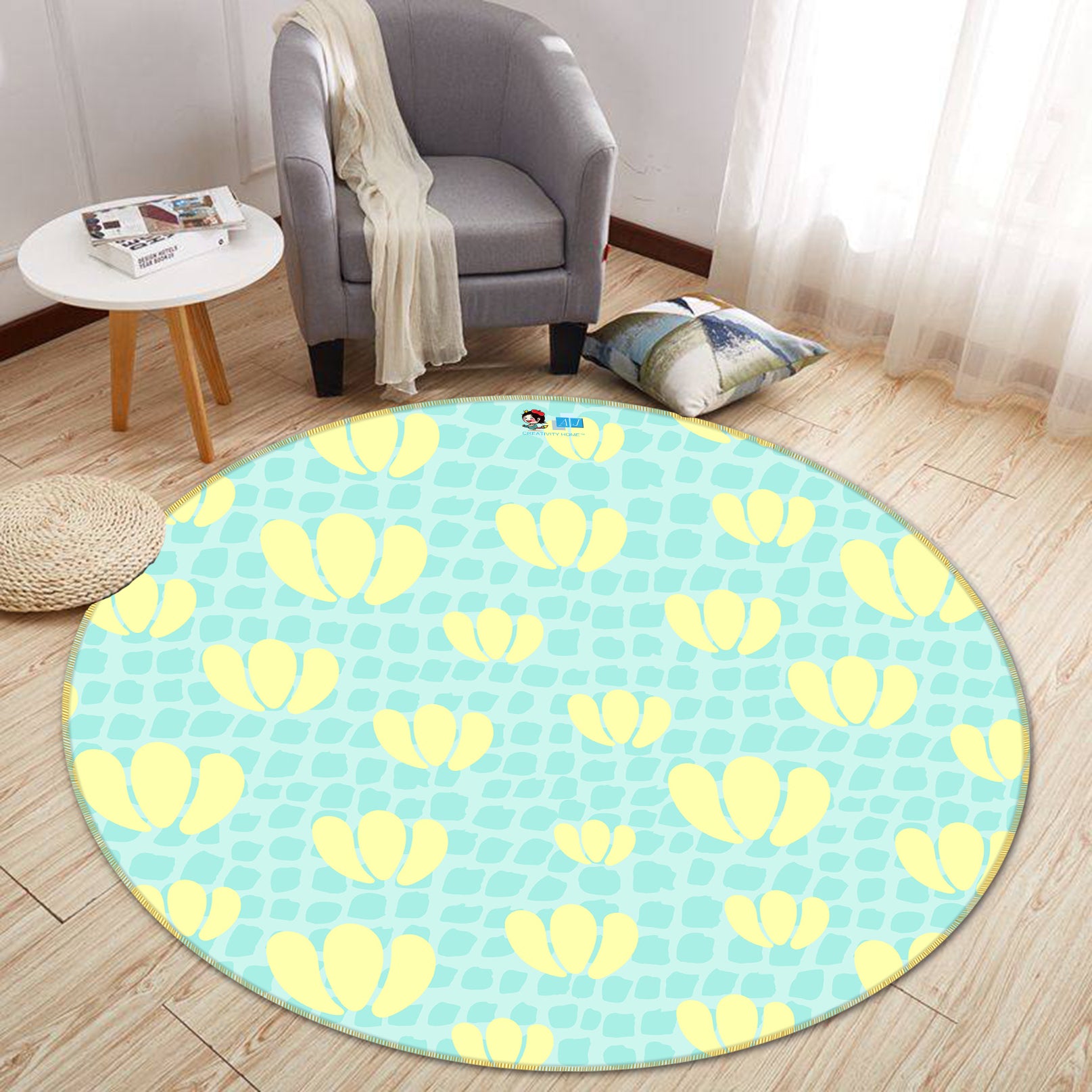 3D Yellow Flowers 10561 Kashmira Jayaprakash Rug Round Non Slip Rug Mat