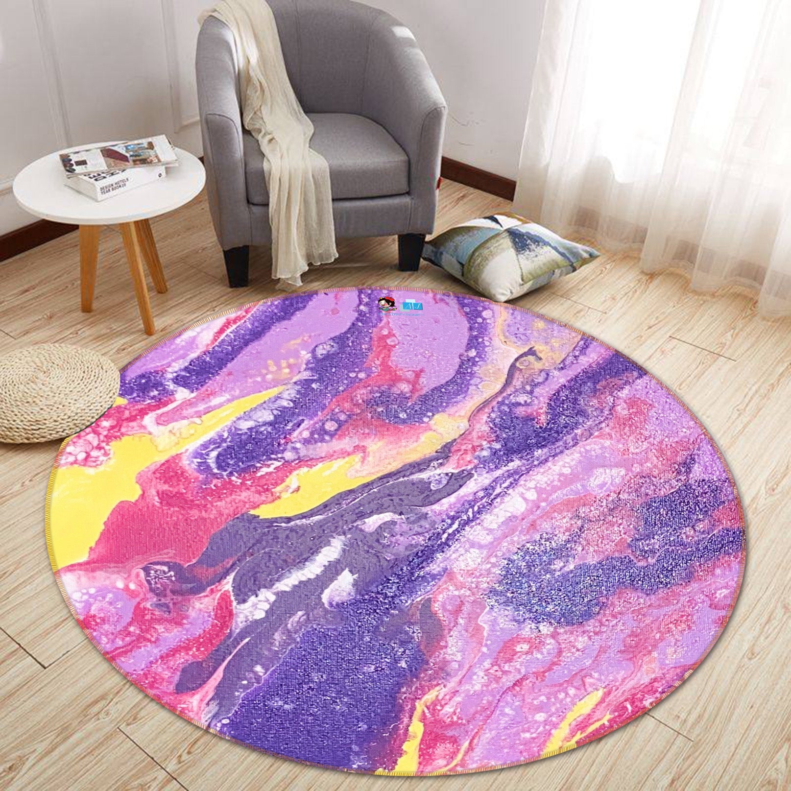 3D Purple Pink Pattern 40013 Valerie Latrice Rug Round Non Slip Rug Mat