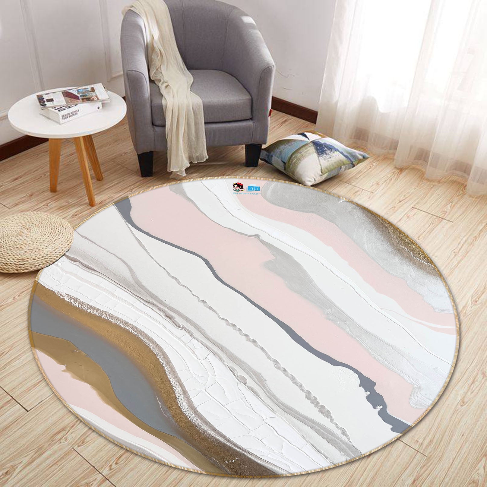 3D Color Texture 4047 Skromova Marina Rug Round Non Slip Rug Mat