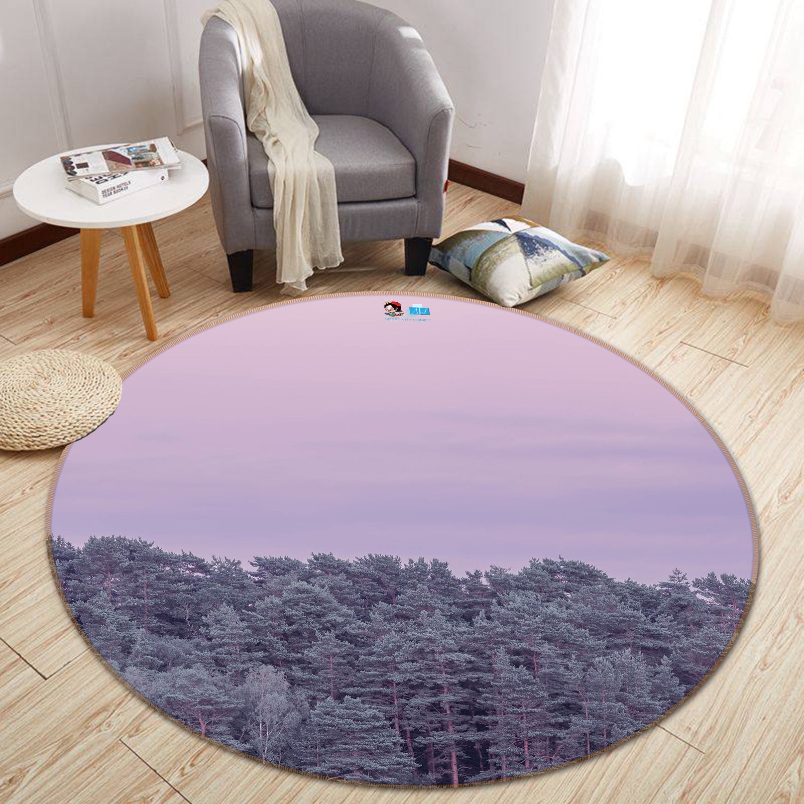 3D Sky Pine 7410 Assaf Frank Rug Round Non Slip Rug Mat