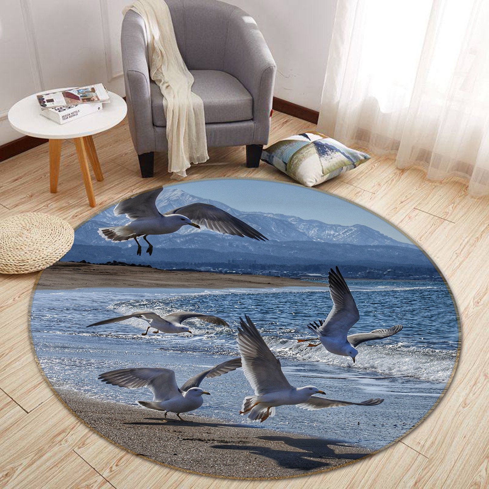3D Sea Seagull 017 Animal Round Non Slip Rug Mat Mat AJ Creativity Home 
