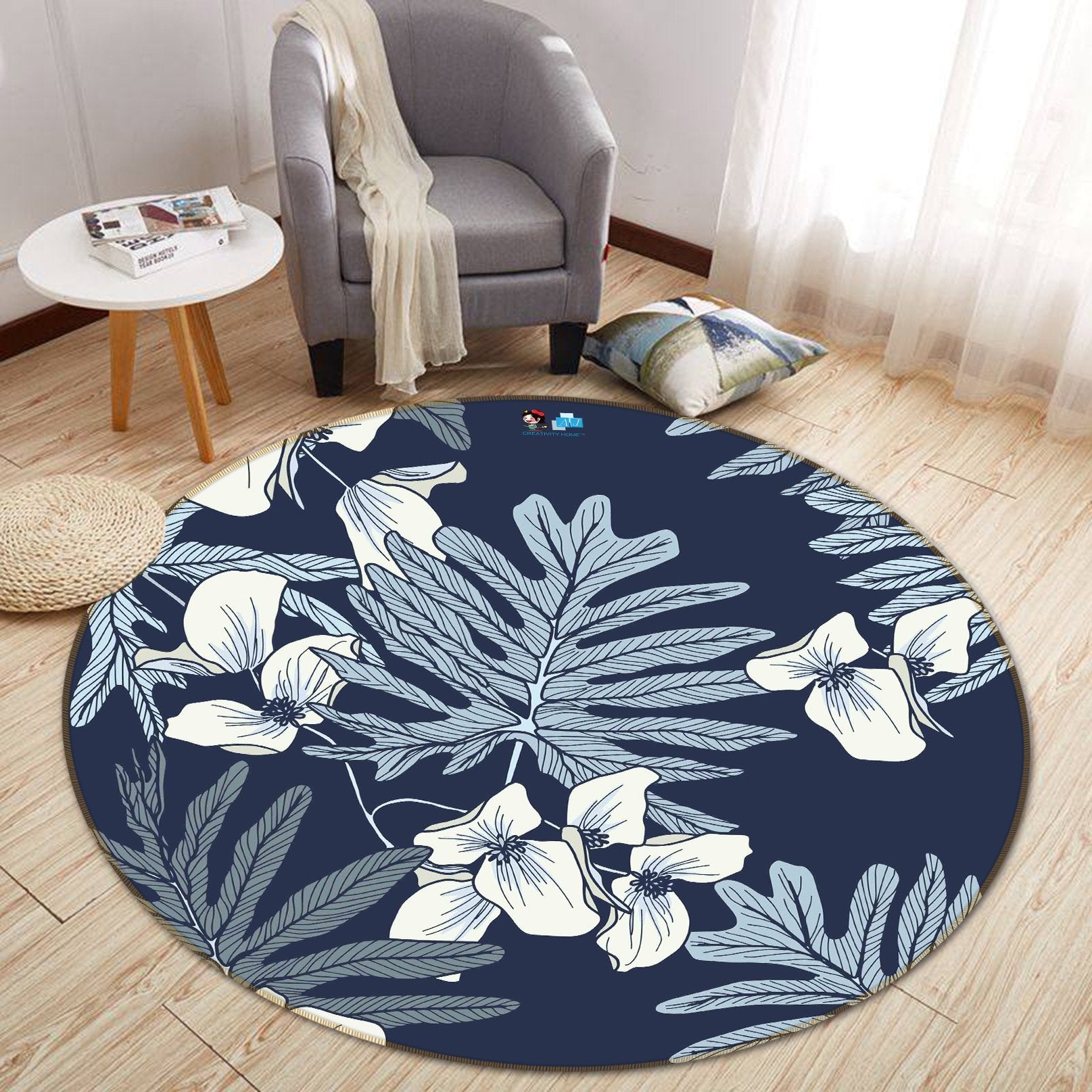 3D Blue Leaf 297 Round Non Slip Rug Mat Mat AJ Creativity Home 