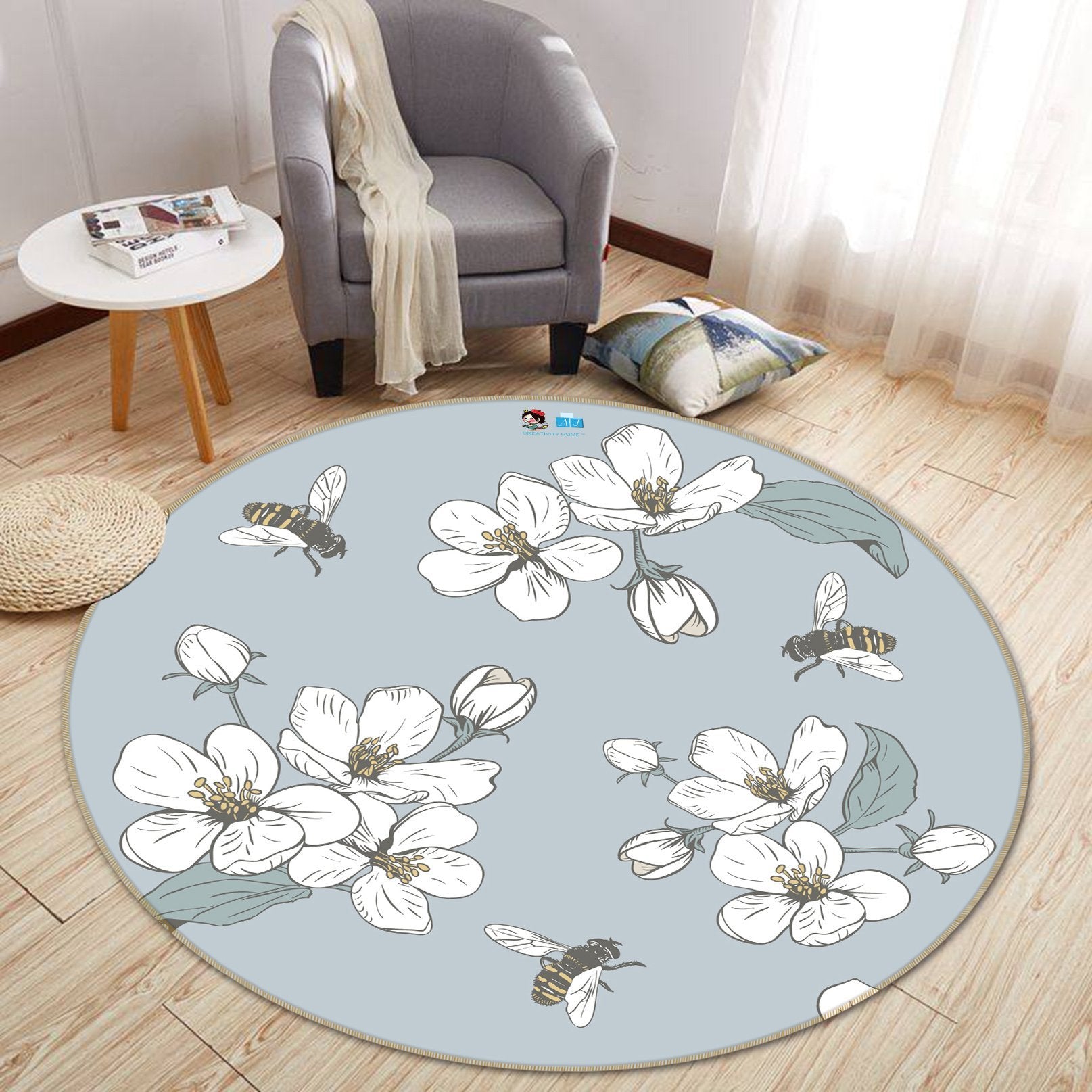 3D Bee Collecting Honey 318 Round Non Slip Rug Mat Mat AJ Creativity Home 