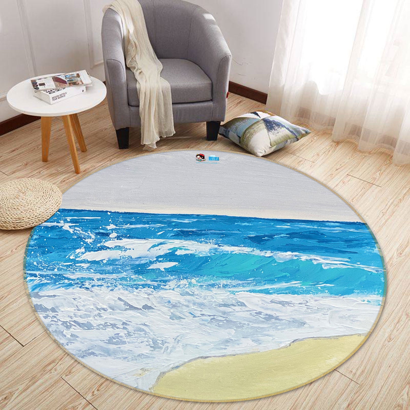3D Seaside 9751 Marina Zotova Rug Round Non Slip Rug Mat