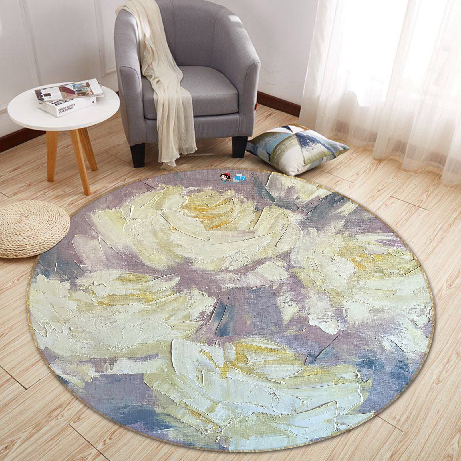 3D Painted Peony 3892 Skromova Marina Rug Round Non Slip Rug Mat