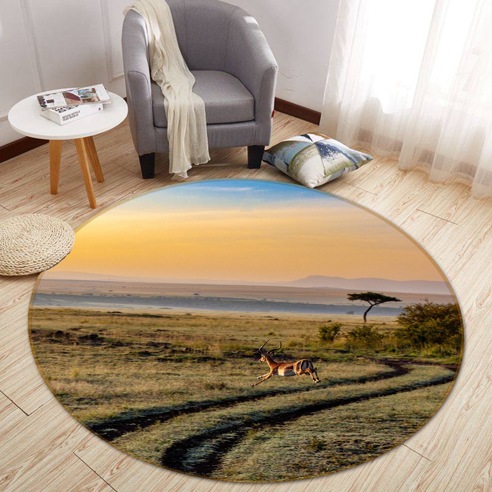 3D Antelope Rushing 023 Animal Round Non Slip Rug Mat Mat AJ Creativity Home 