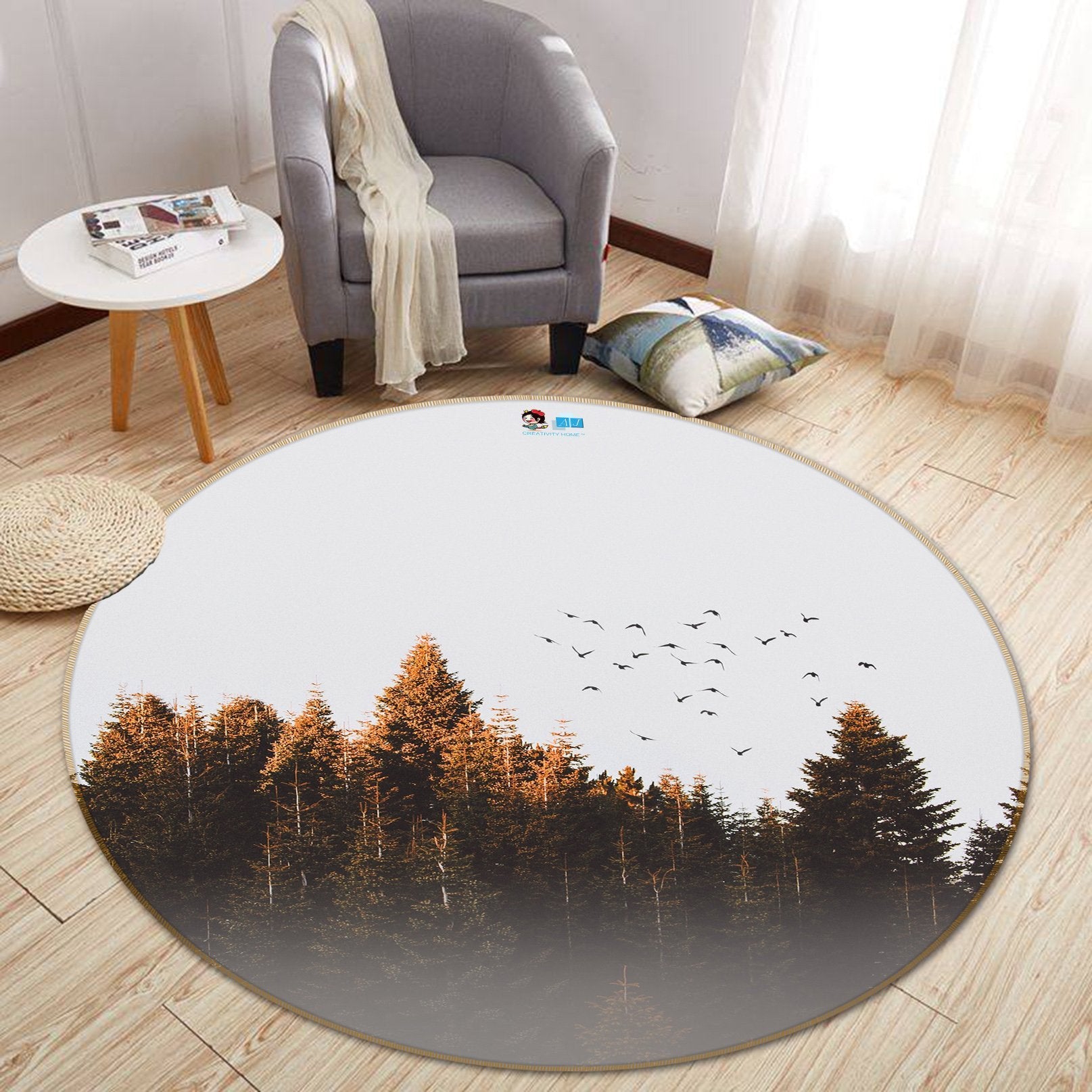 3D Bird Woods 240 Round Non Slip Rug Mat Mat AJ Creativity Home 