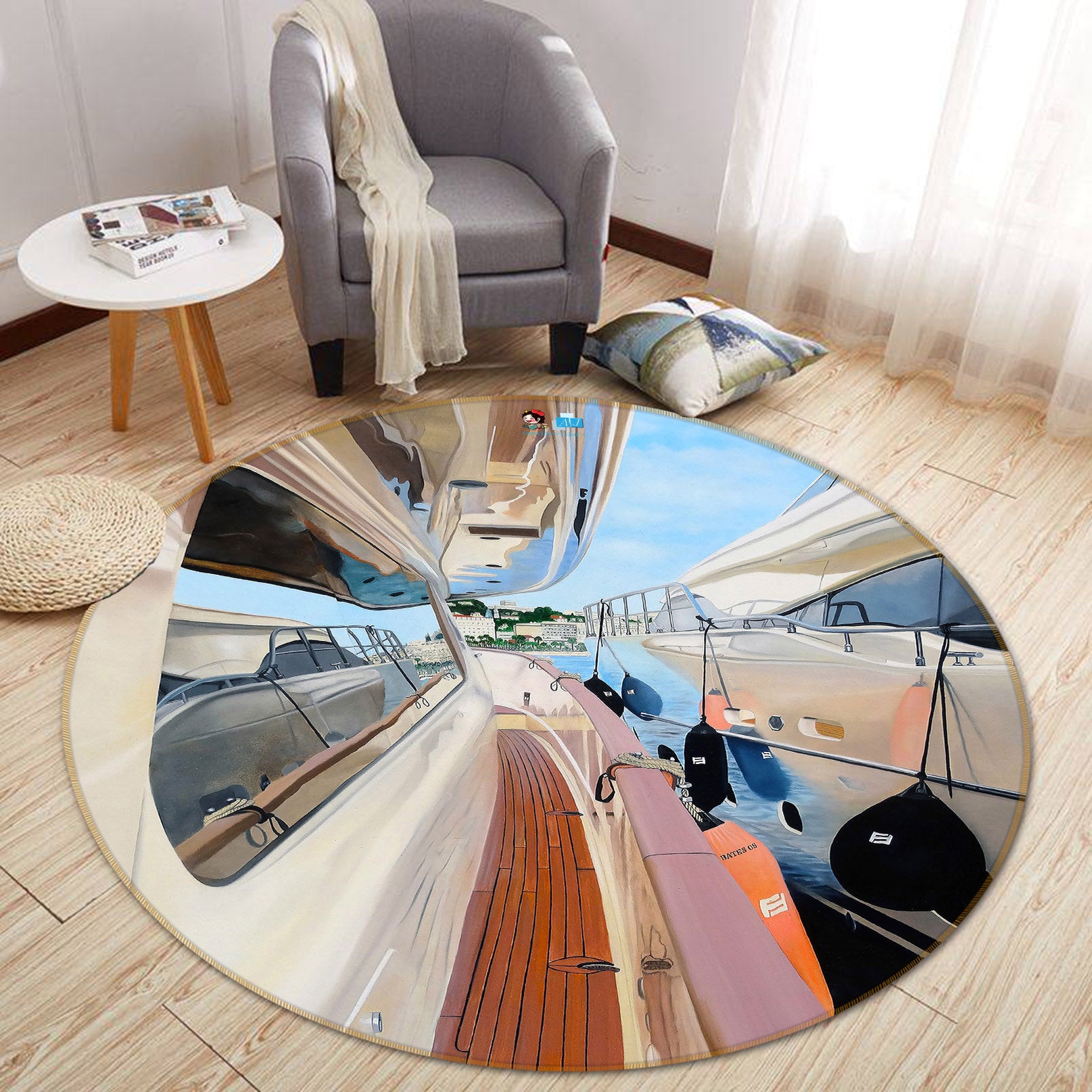 3D Ferry Window 11075 Matthew Holden Bates Rug Round Non Slip Rug Mat