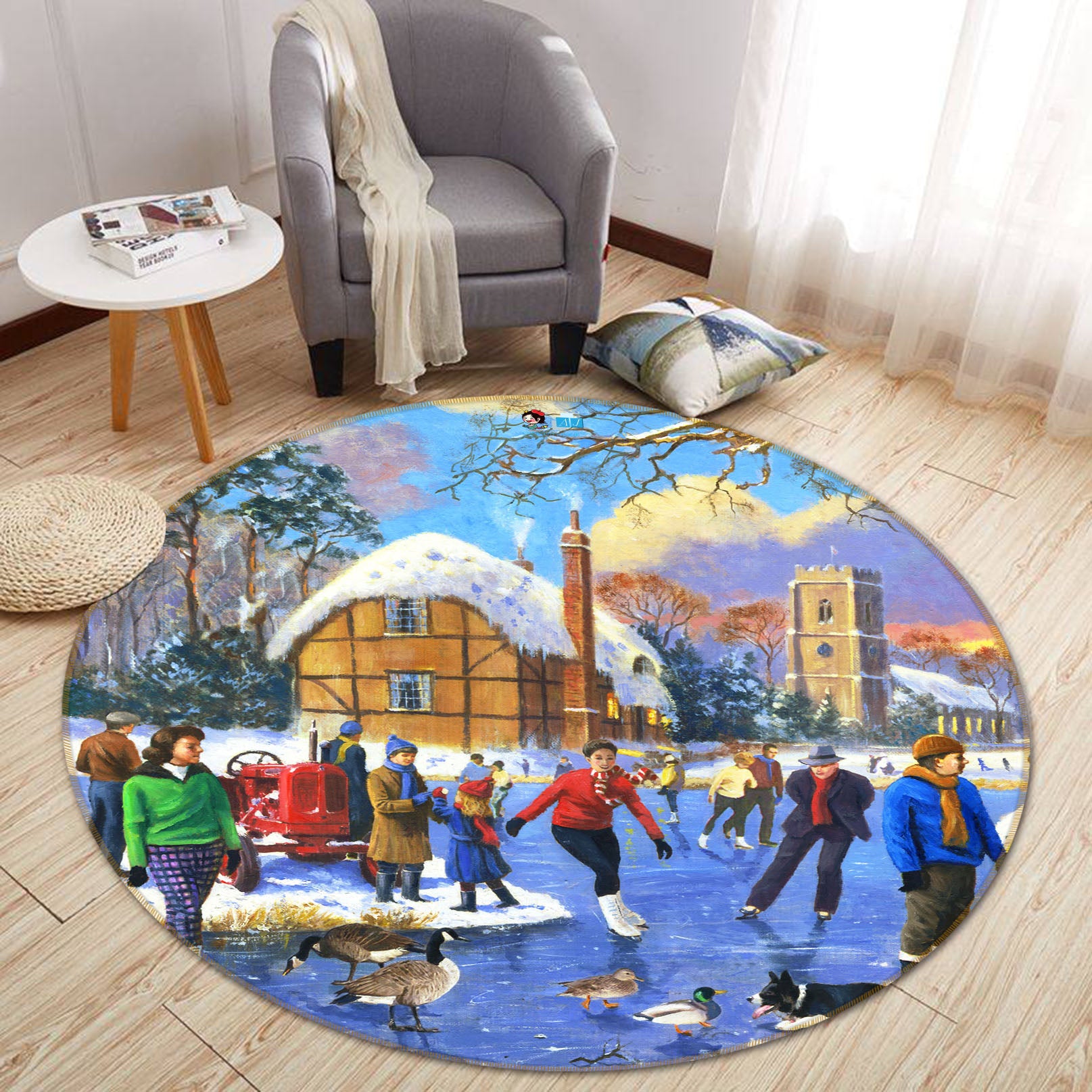 3D Winter Skating 045 Kevin Walsh Rug Round Non Slip Rug Mat