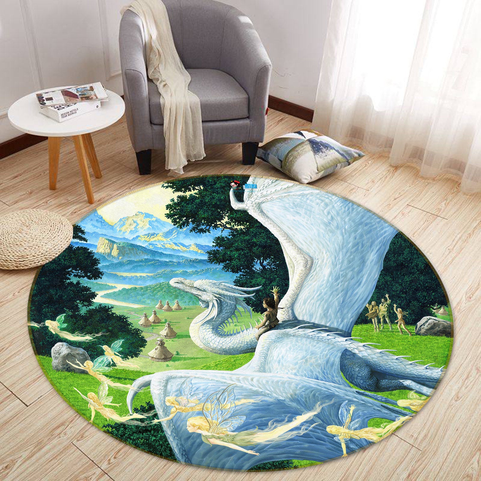 3D Grass Trees White Dragon 6118 Ciruelo Rug Round Non Slip Rug Mat