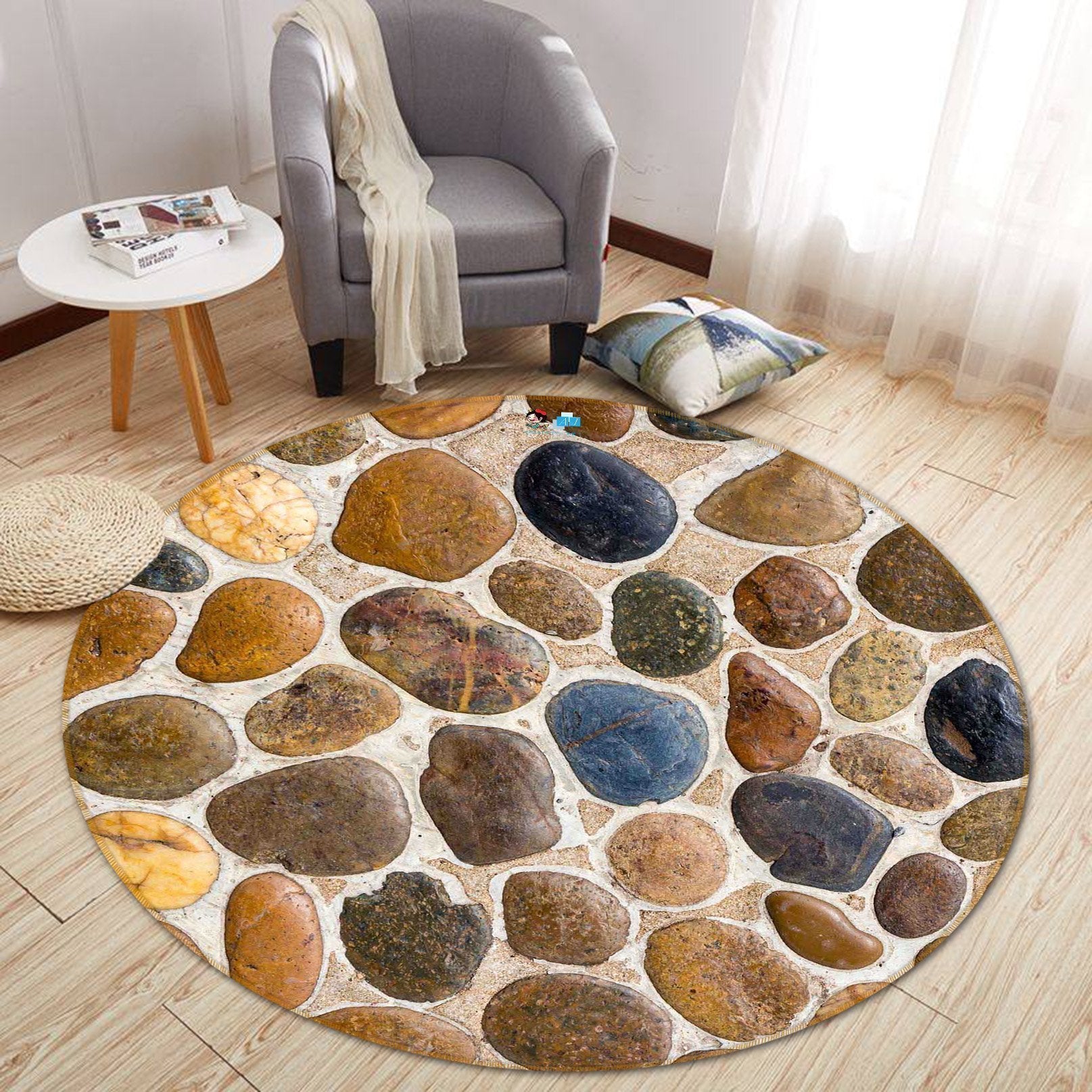 3D Inlaid Stones 74 Round Non Slip Rug Mat Mat AJ Creativity Home 