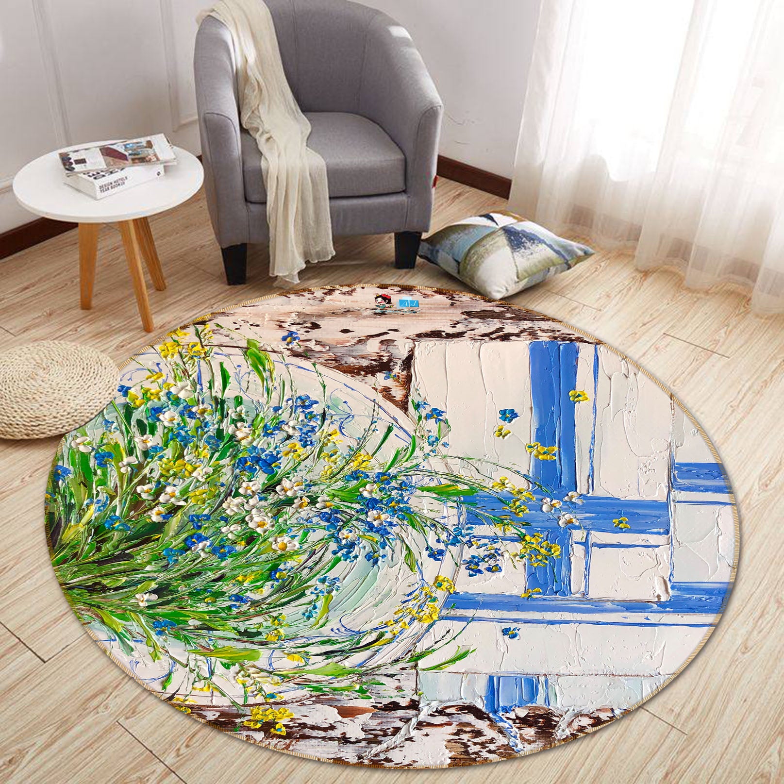 3D Flower Painting 930 Skromova Marina Rug Round Non Slip Rug Mat