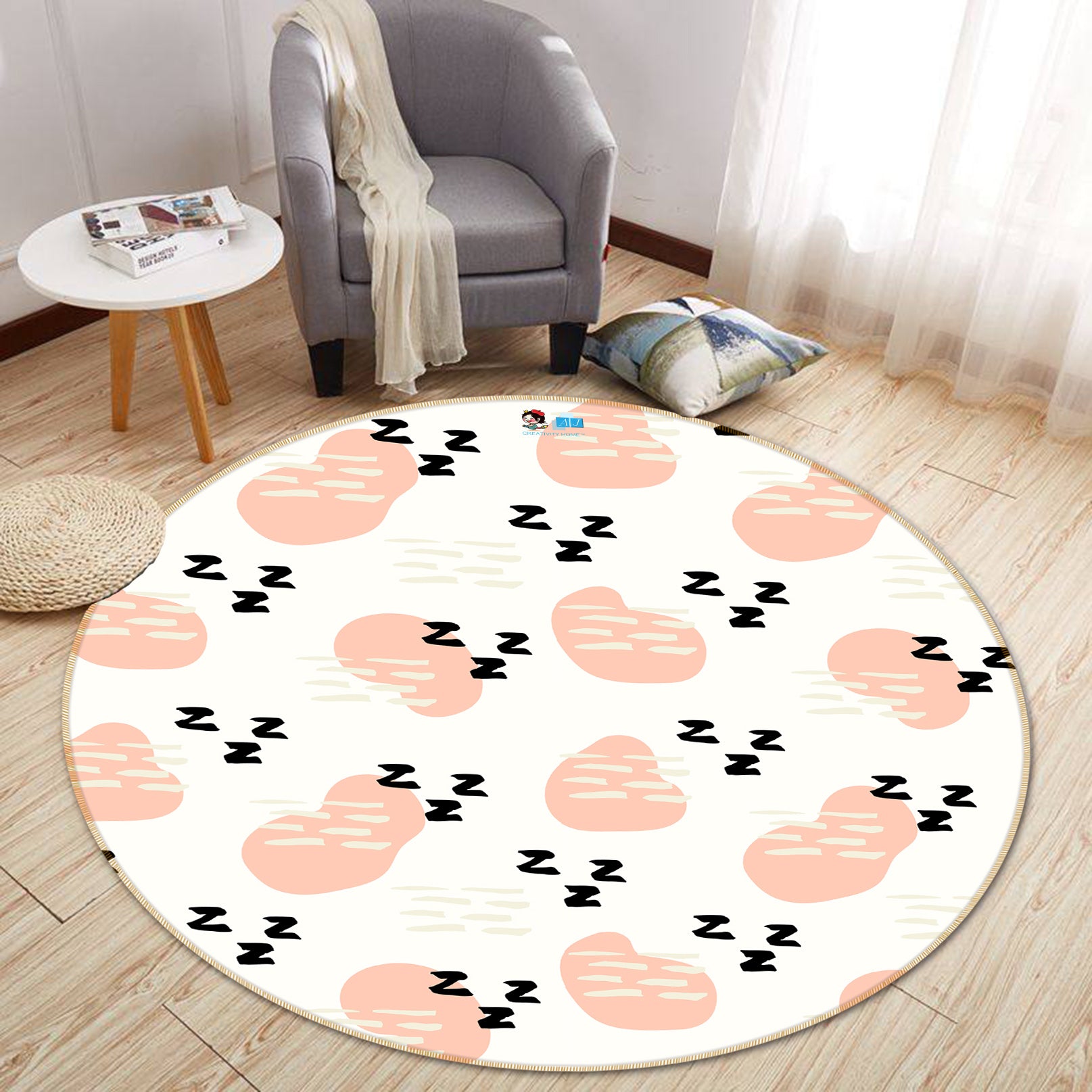 3D Pink Circle Black White Pattern 10598 Kashmira Jayaprakash Rug Round Non Slip Rug Mat