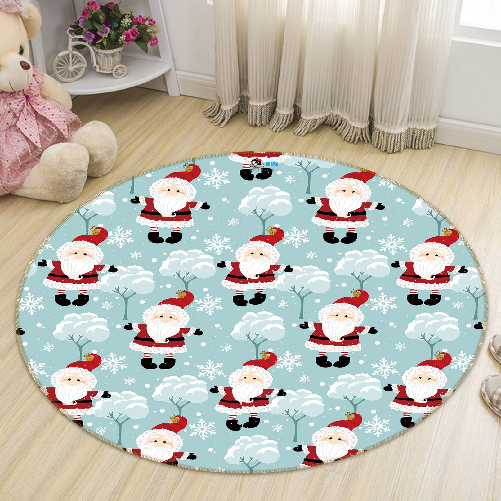 3D Santa Claus Pattern 56057 Christmas Round Non Slip Rug Mat Xmas