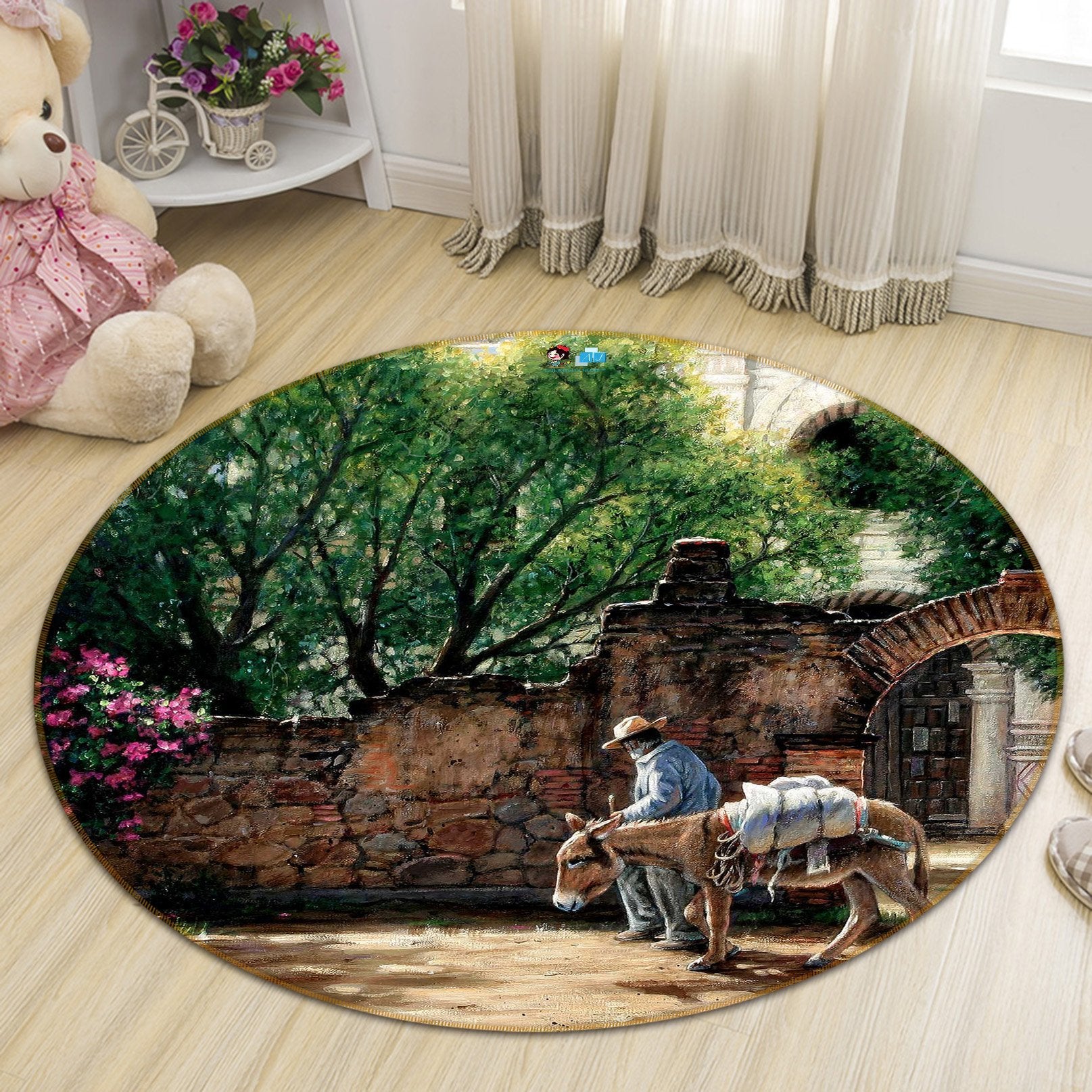 3D Donkey Flower 377 Round Non Slip Rug Mat Mat AJ Creativity Home 