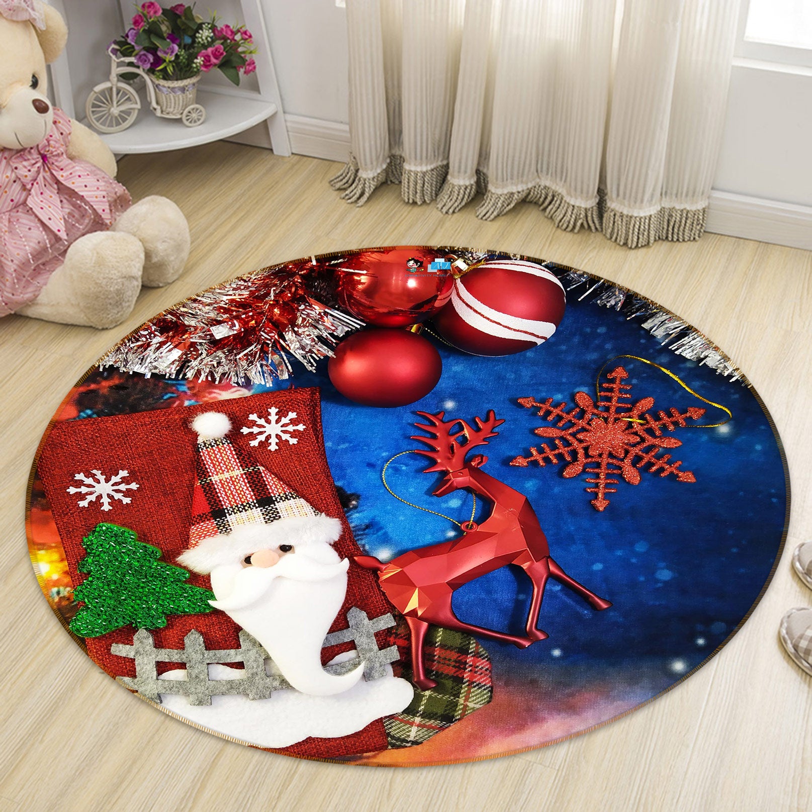 3D Santa Claus 55257 Christmas Round Non Slip Rug Mat Xmas