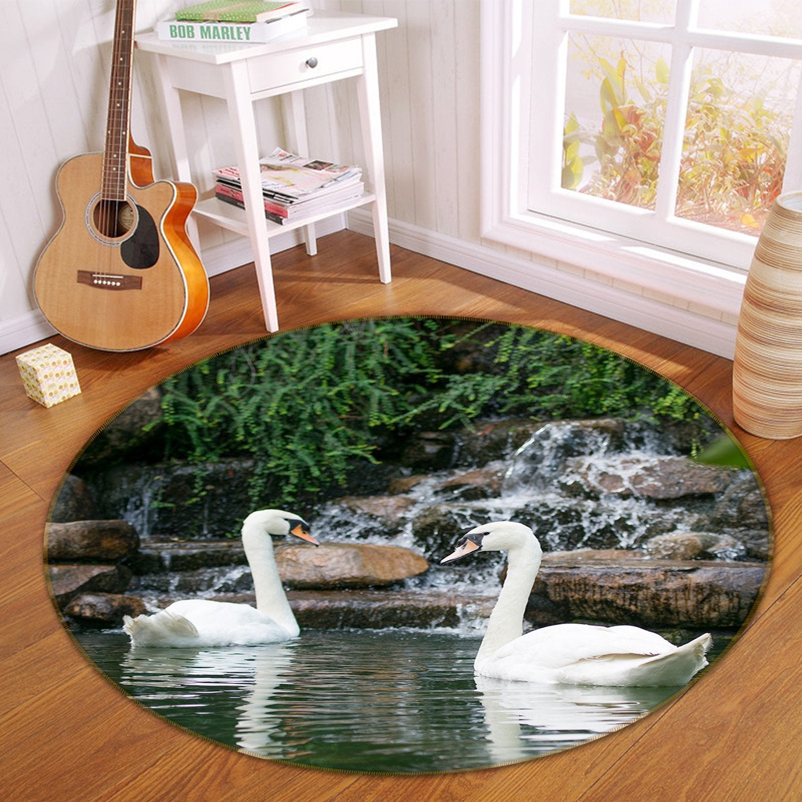 3D Swan Lake 101 Animal Round Non Slip Rug Mat Mat AJ Creativity Home 