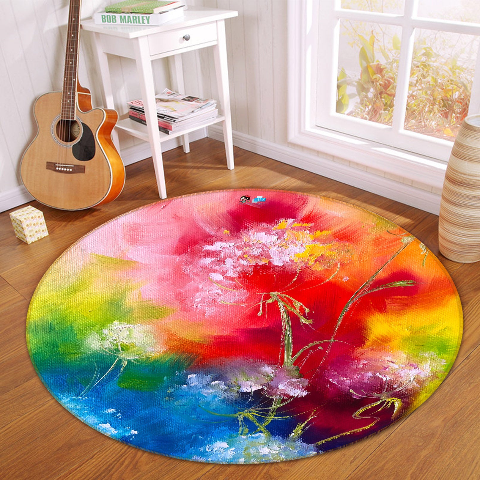3D Bright Red Flower 923 Skromova Marina Rug Round Non Slip Rug Mat