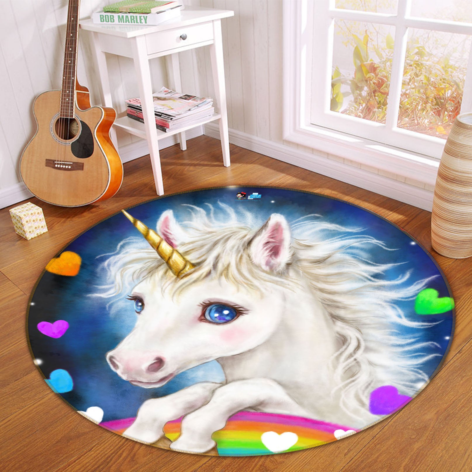 3D Colorful Love Unicorn 6032 Kayomi Harai Rug Round Non Slip Rug Mat