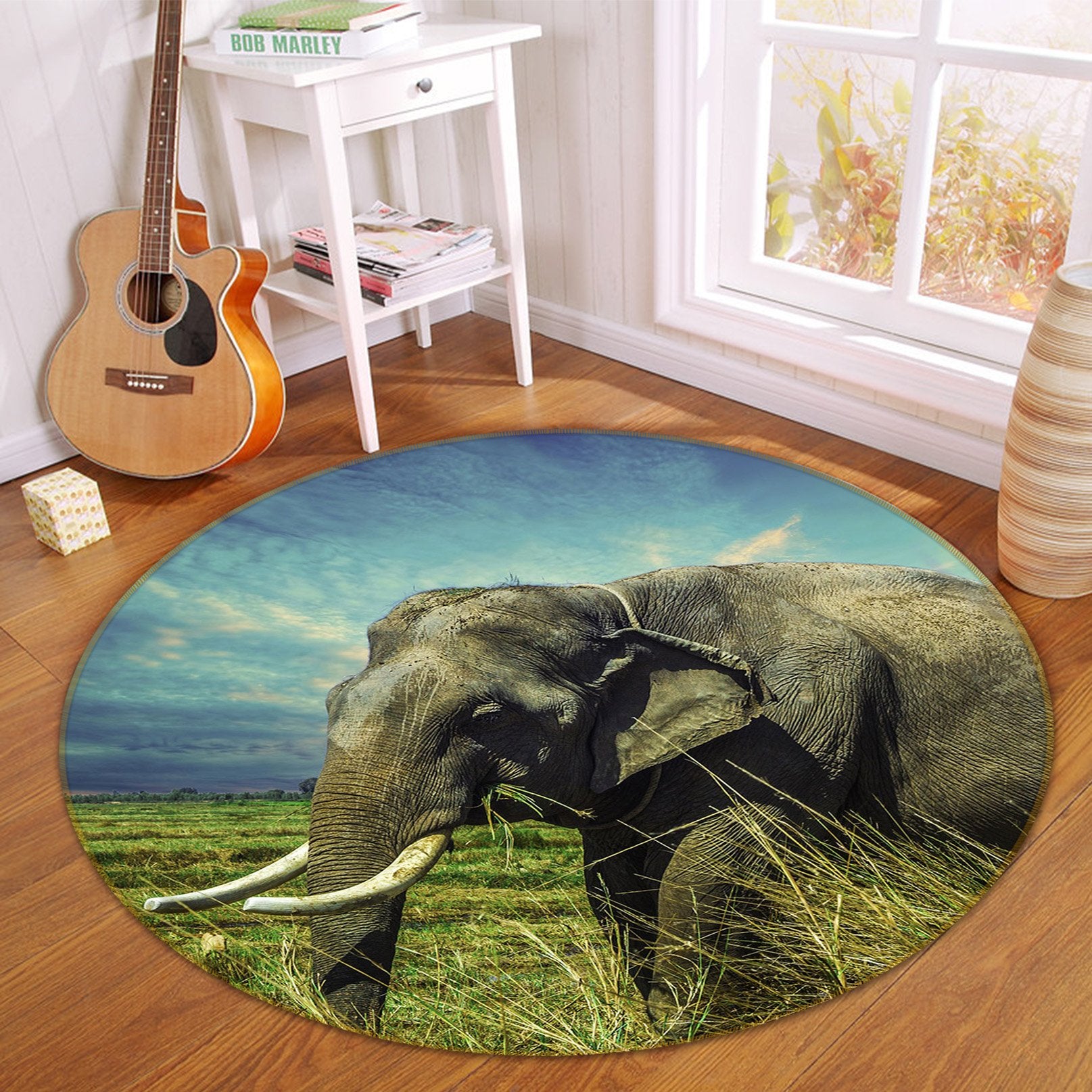 3D Prairie Elephant 036 Animal Round Non Slip Rug Mat Mat AJ Creativity Home 