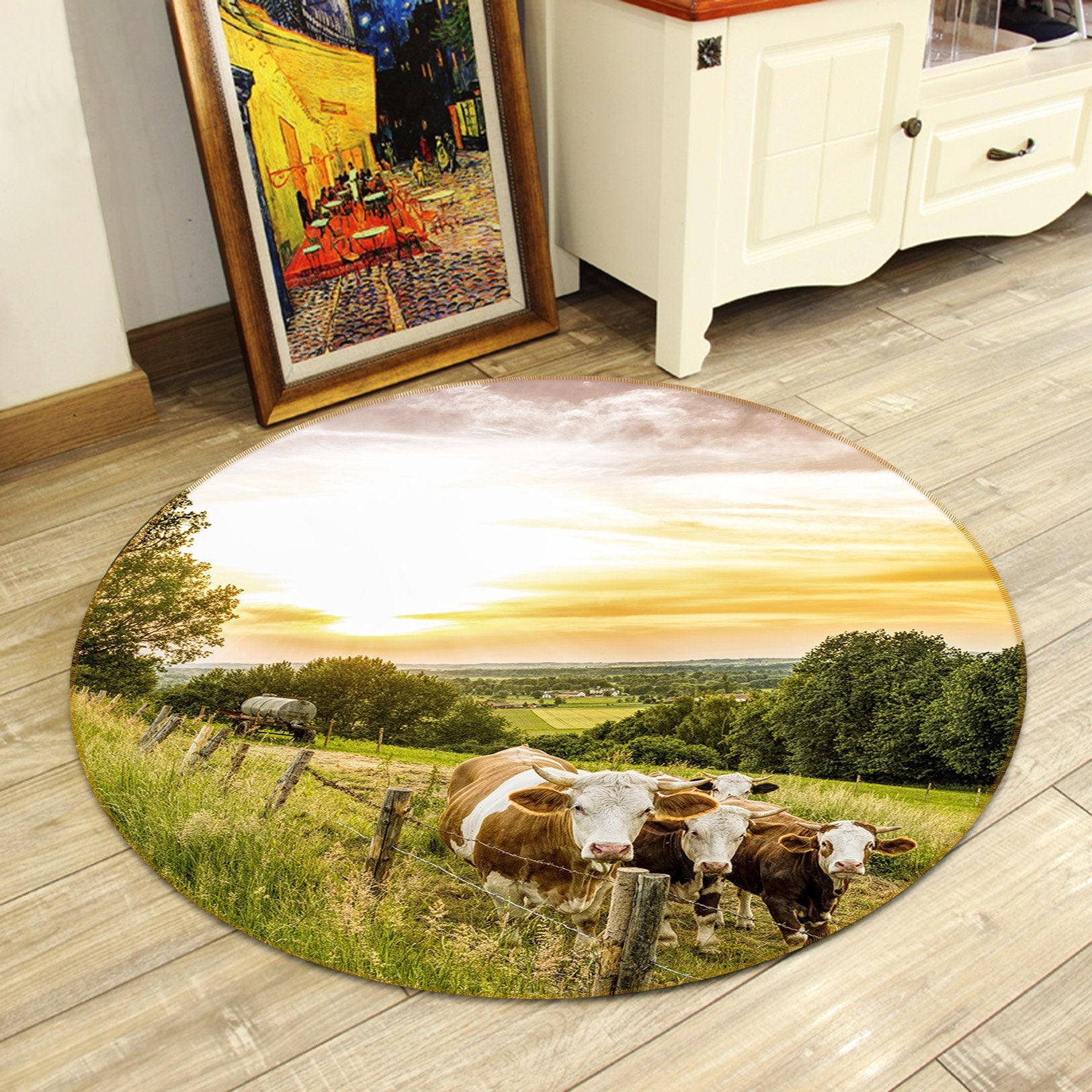 3D Sunset Cow 031 Animal Round Non Slip Rug Mat Mat AJ Creativity Home 