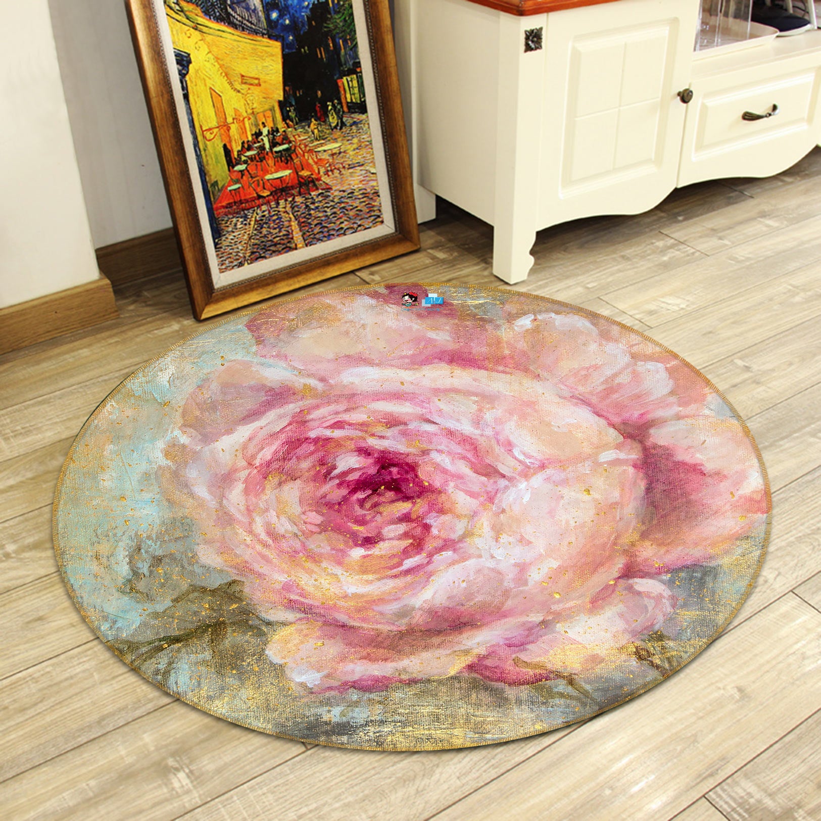 3D Pink Rose Flowers 1203 Debi Coules Rug Round Non Slip Rug Mat