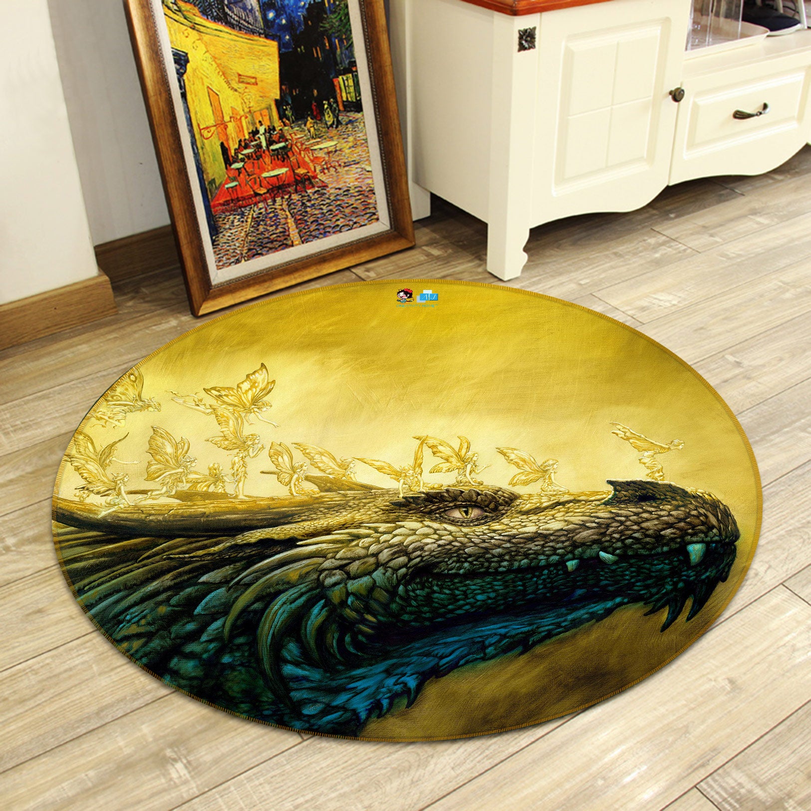 3D Dragon Head 6128 Ciruelo Rug Round Non Slip Rug Mat