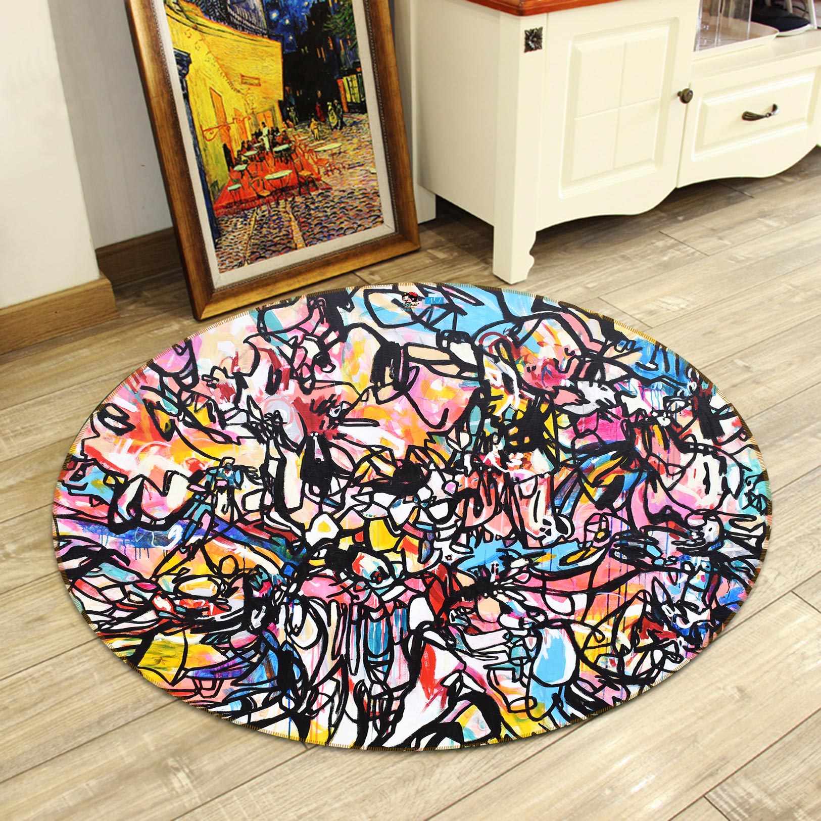 3D Black Painting 1430 Misako Chida Rug Round Non Slip Rug Mat