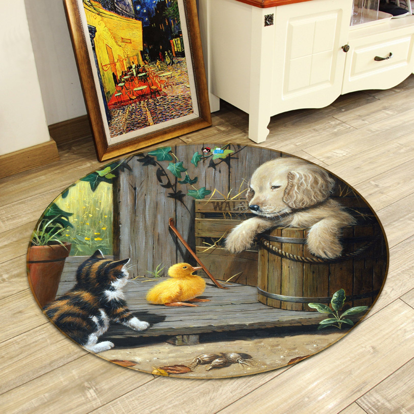 3D Pet Party 454 Kevin Walsh Rug Round Non Slip Rug Mat