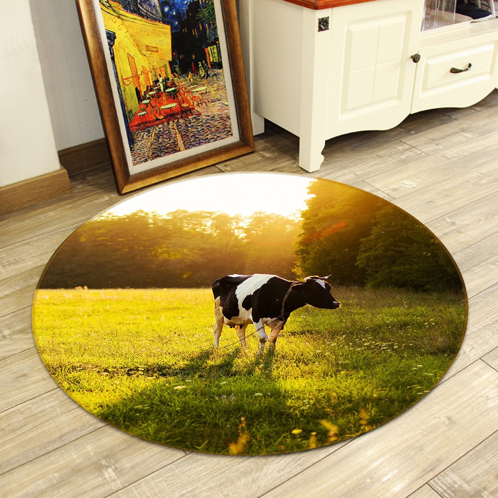 3D Forest Sunshine Cow 080 Animal Round Non Slip Rug Mat Mat AJ Creativity Home 