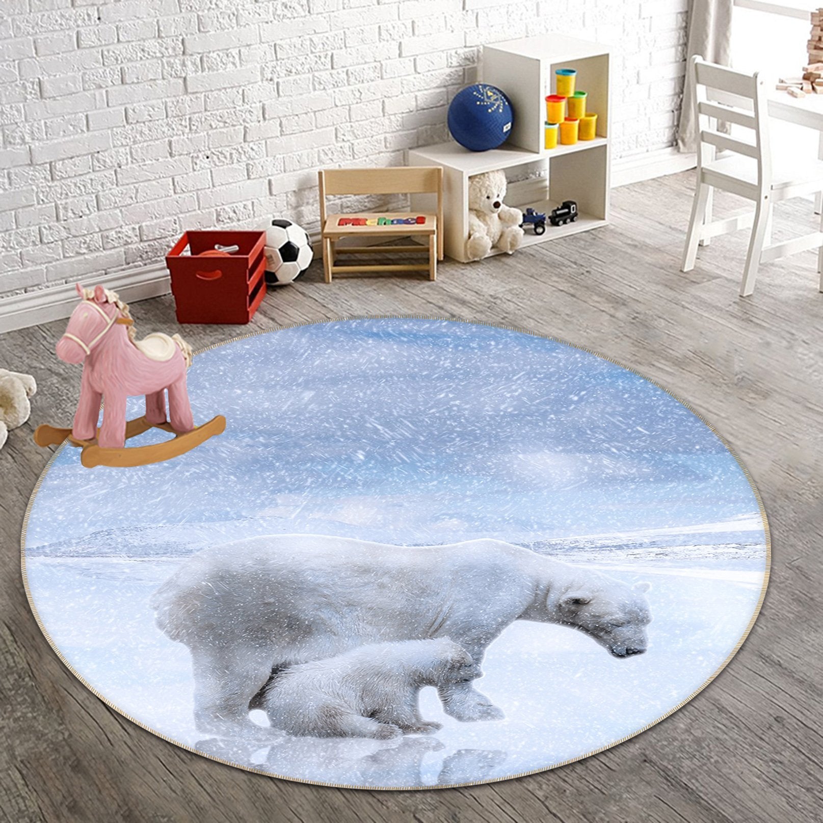 3D Polar Bear 088 Animal Round Non Slip Rug Mat Mat AJ Creativity Home 