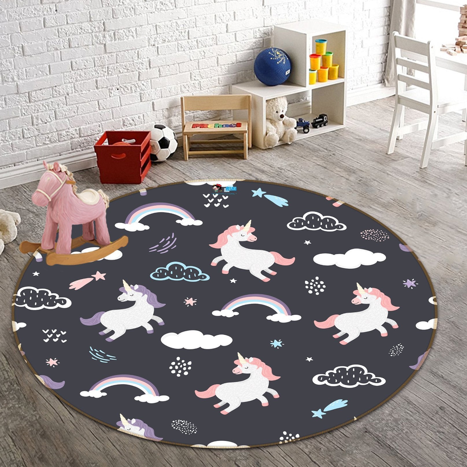 3D Unicorn Rainbow 302 Round Non Slip Rug Mat Mat AJ Creativity Home 