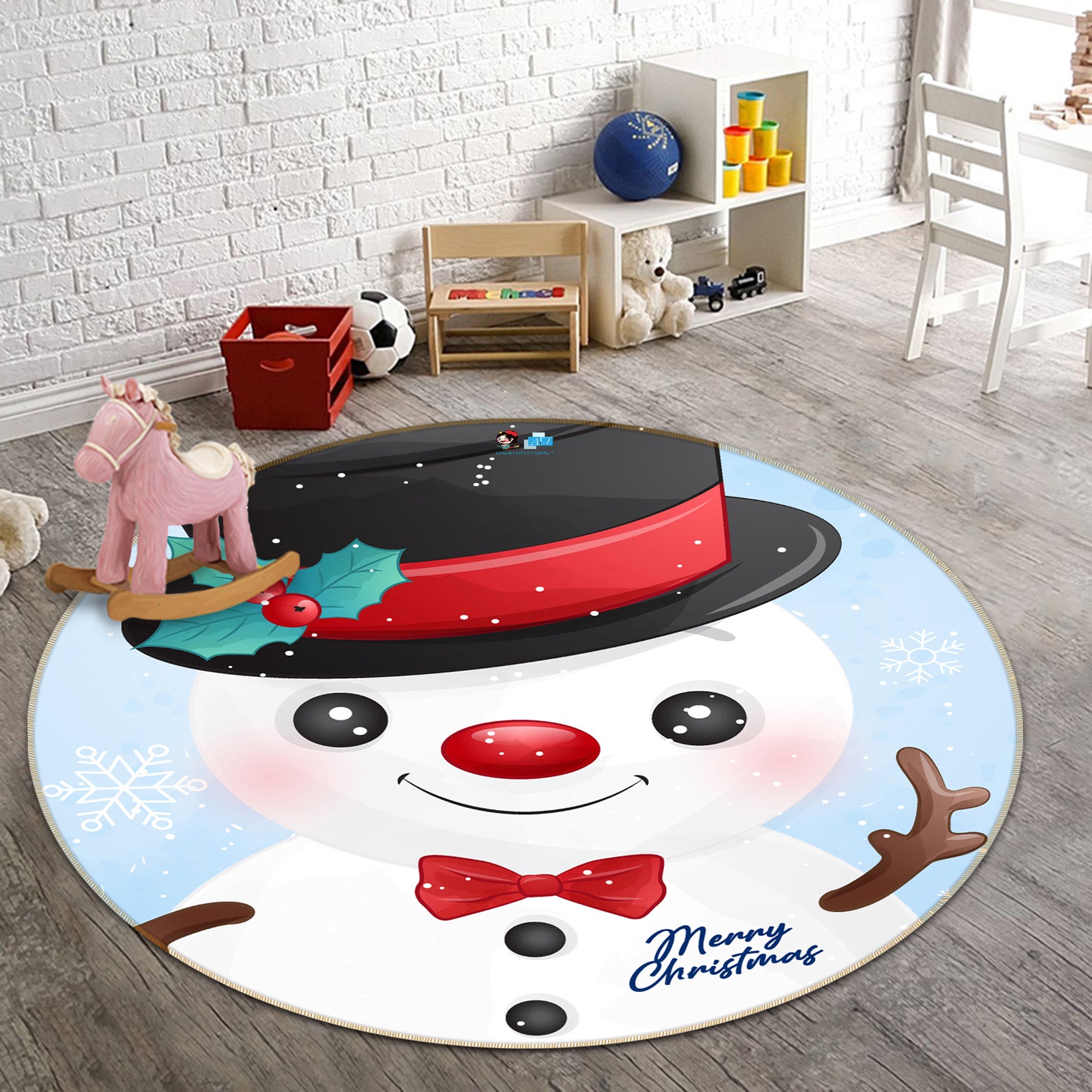 3D Snowman 55265 Christmas Round Non Slip Rug Mat Xmas