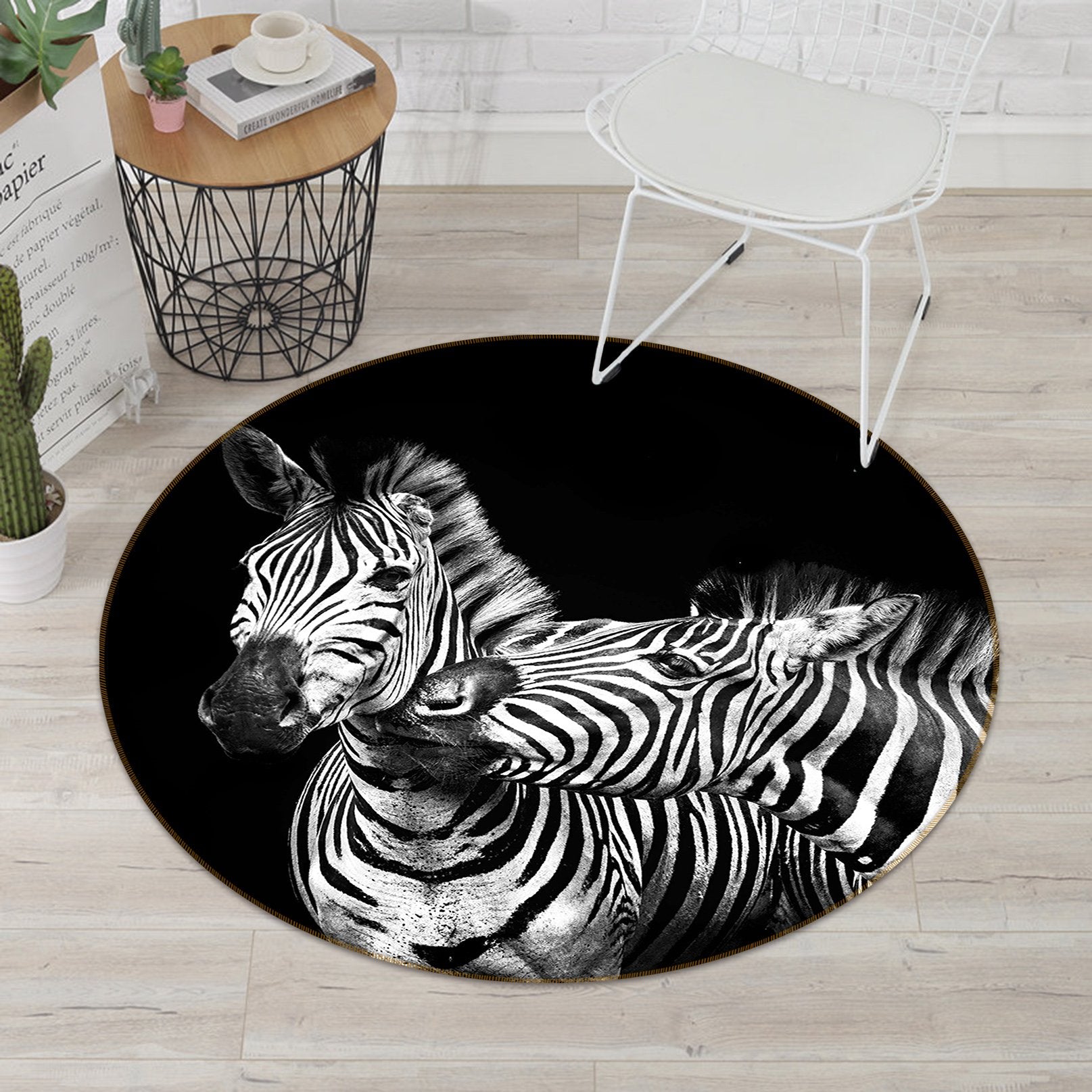 3D Zebra Couple 763 Animal Round Non Slip Rug Mat Mat AJ Creativity Home 