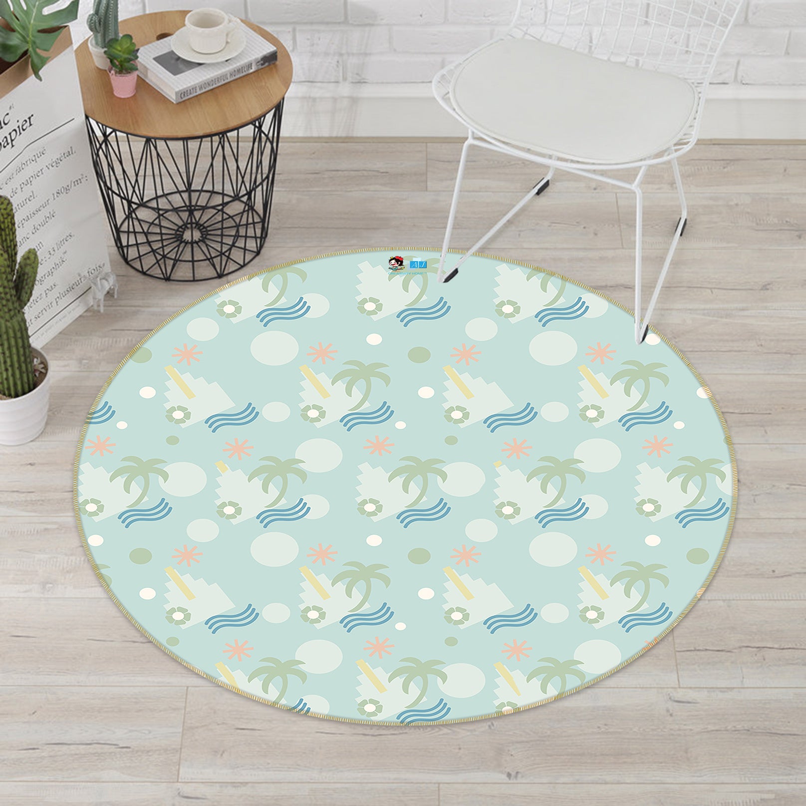 3D Coconut Tree Pattern 98107 Kasumi Loffler Rug Round Non Slip Rug Mat