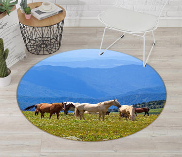 3D Horse Grazing 045 Animal Round Non Slip Rug Mat Mat AJ Creativity Home 