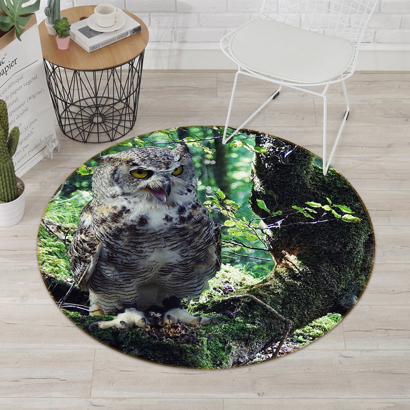 3D Owl 081 Animal Round Non Slip Rug Mat Mat AJ Creativity Home 