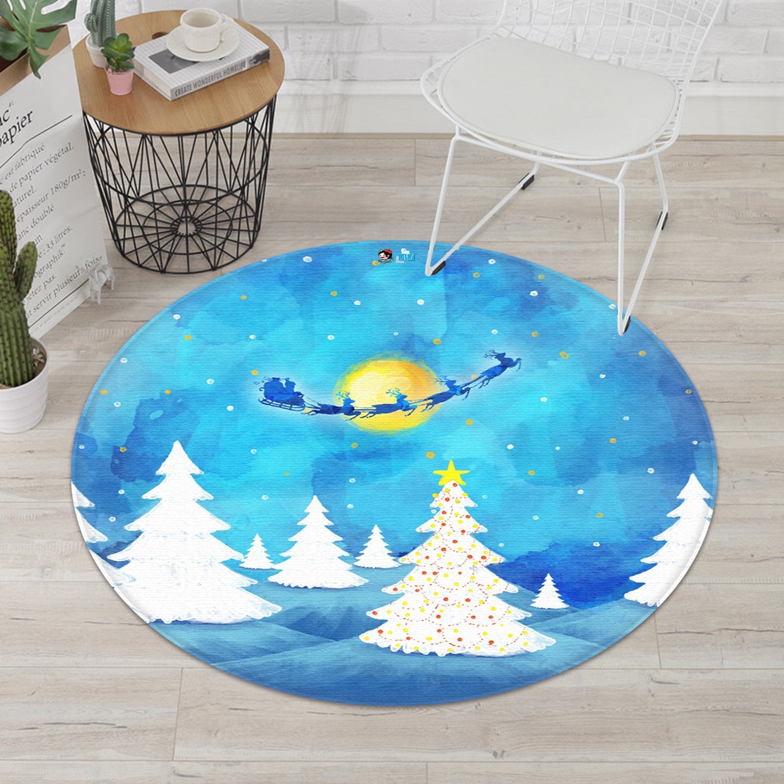 3D Graffiti White Tree Moon 104 Round Non Slip Rug Mat Mat AJ Creativity Home 